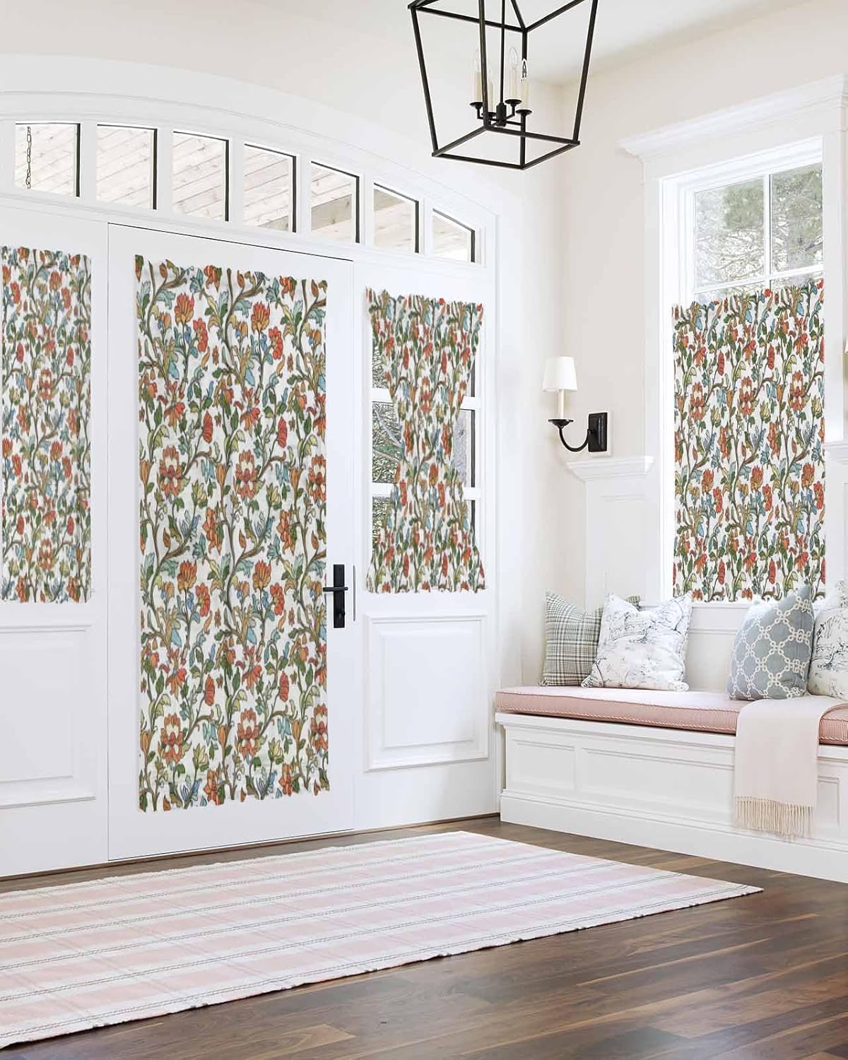 Red Green Floral French Door Curtain Panels