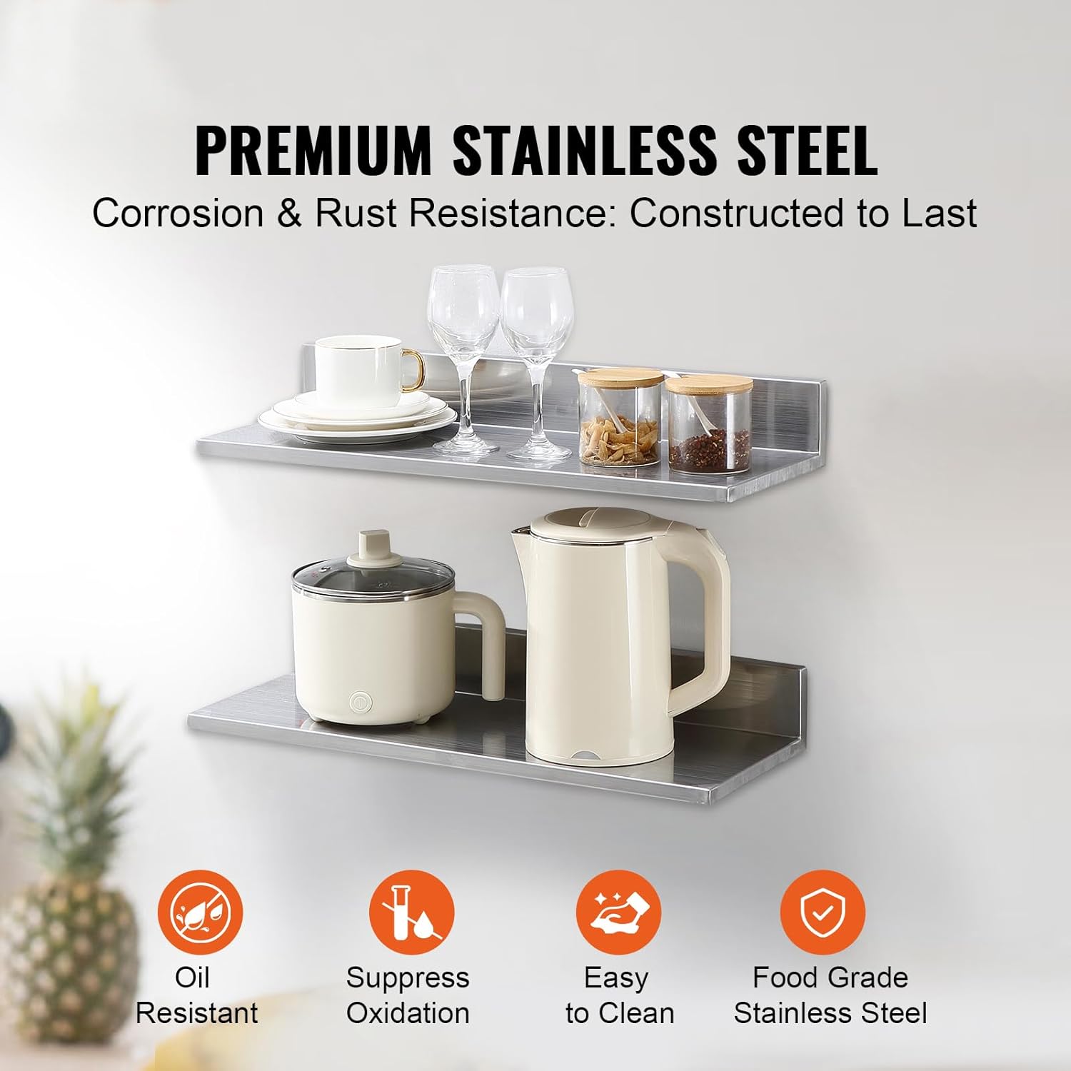 Happybuy 86 x 24 Stainless Steel Floating Shelf with Backsplash