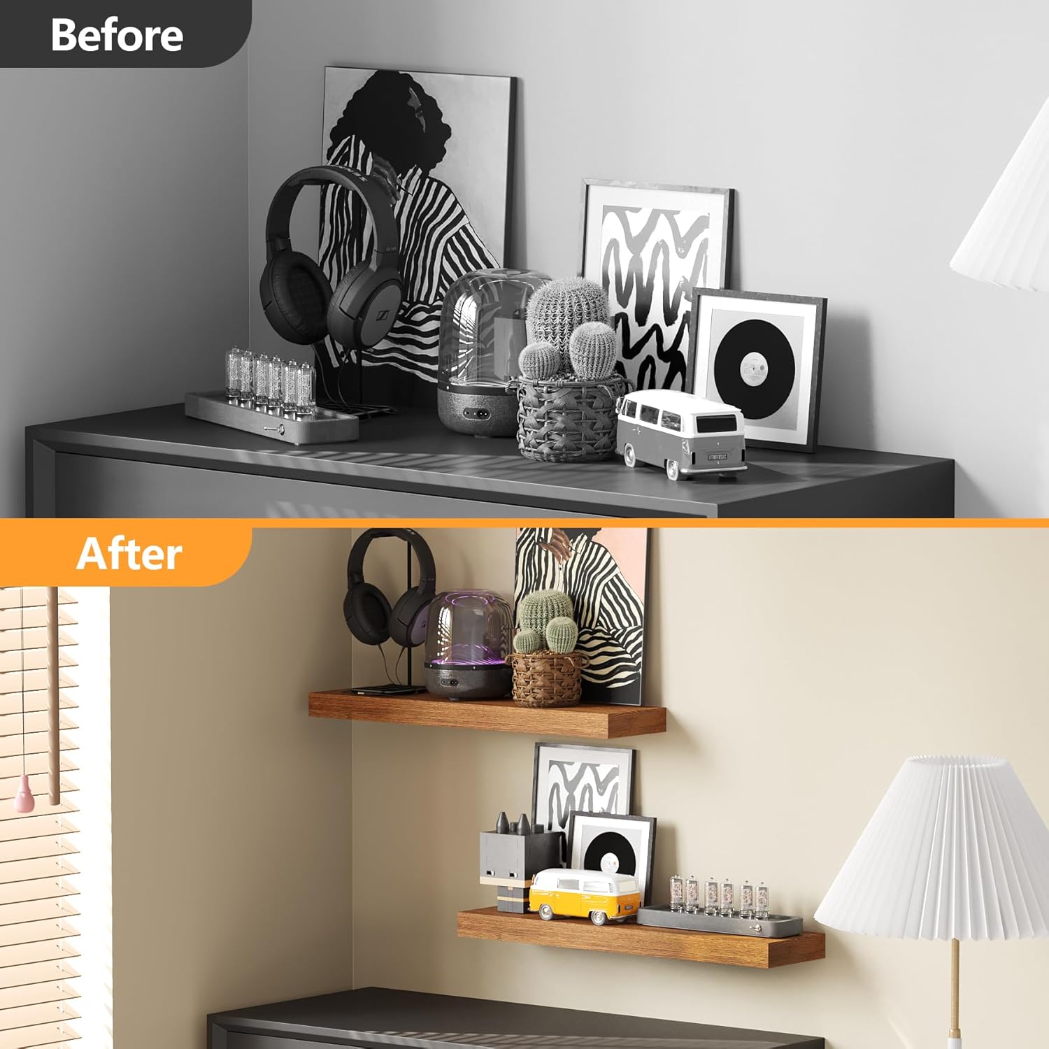 BAMEOS 24x6 Wall Shelf Set with 2 Shelves