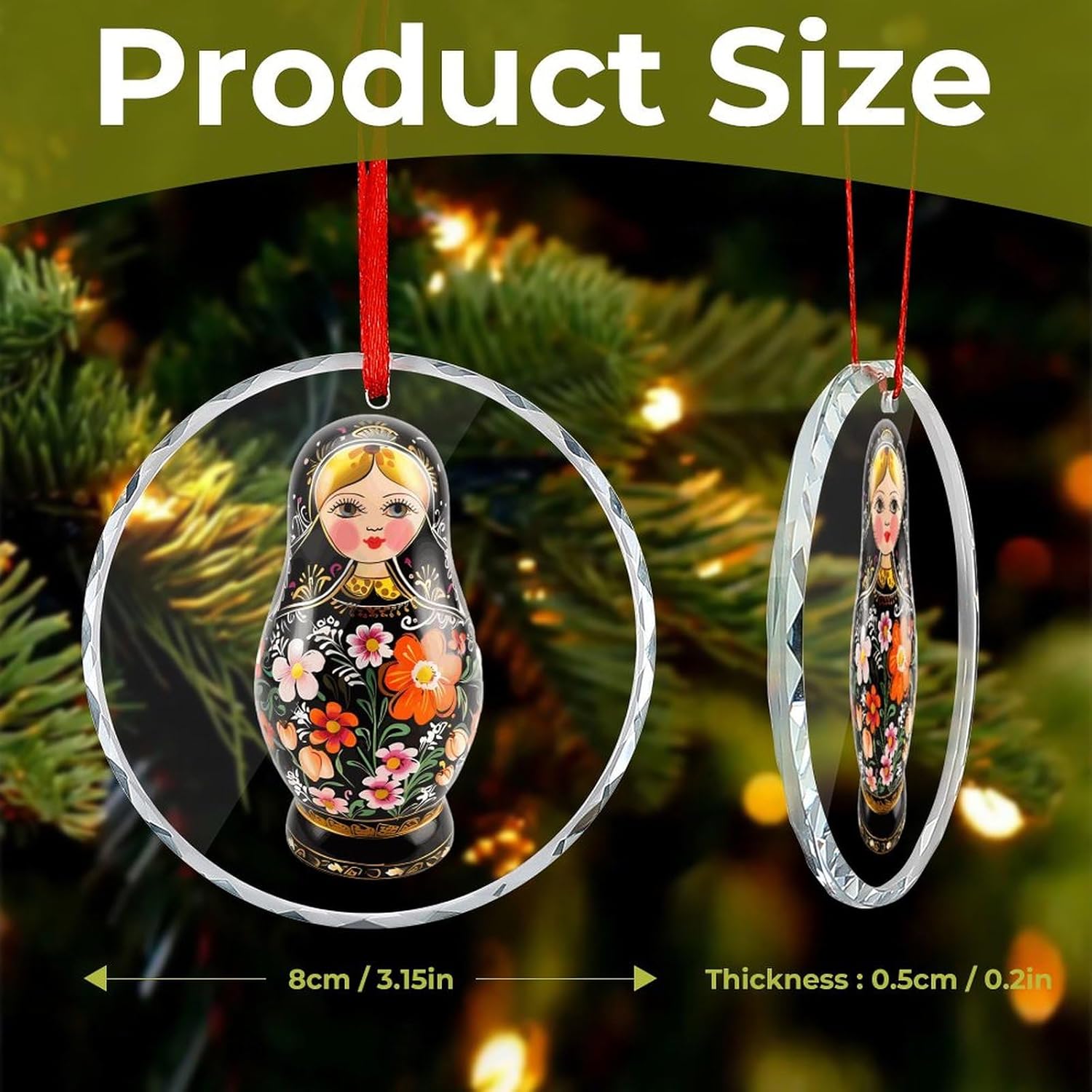 Russian Nesting Glass Christmas Hanging Ornaments