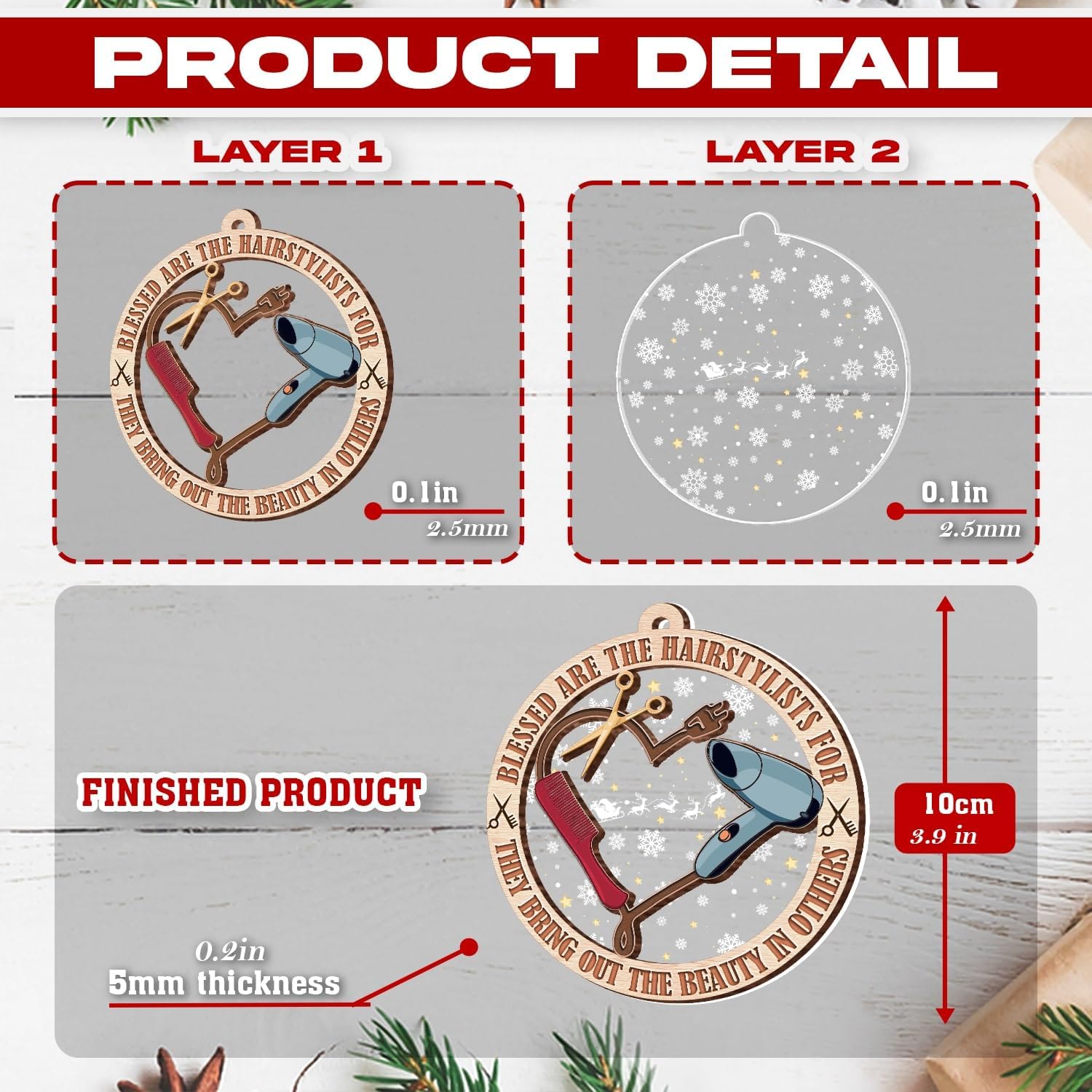 Hairdresser Christmas Ornament 2024 - Wood Acrylic Decor