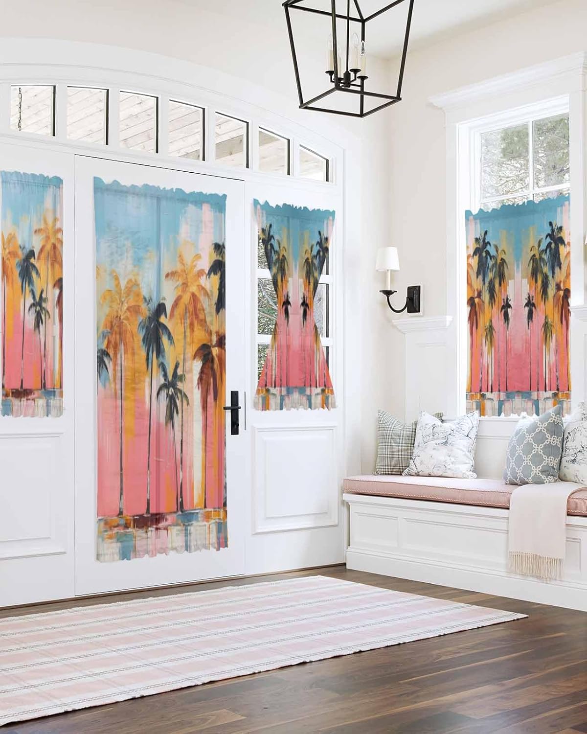 Front Door Curtain with Tiebacks Semi Sheer Abstract Art Design