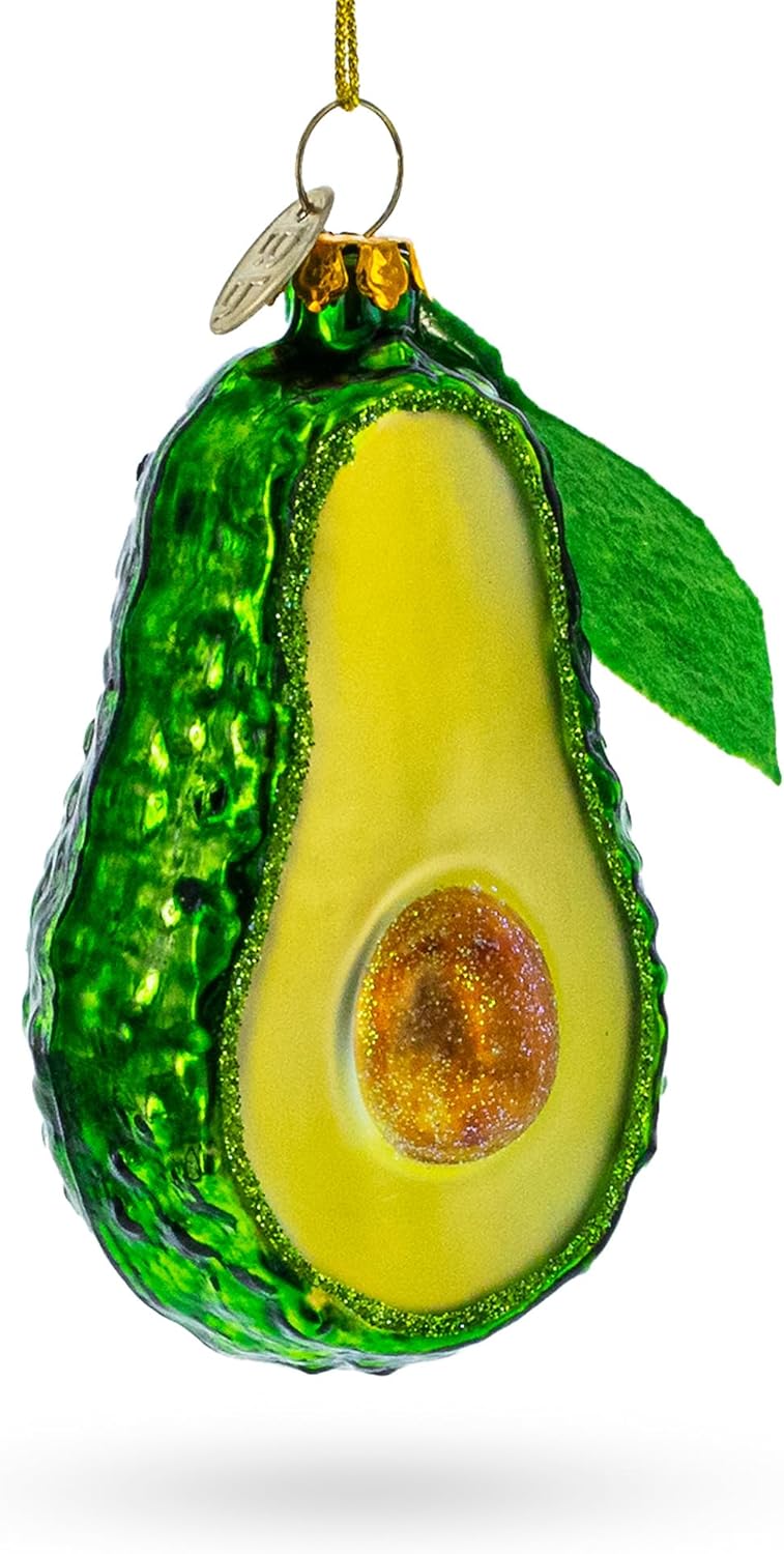 Avocado Leaf Glass Christmas Ornament