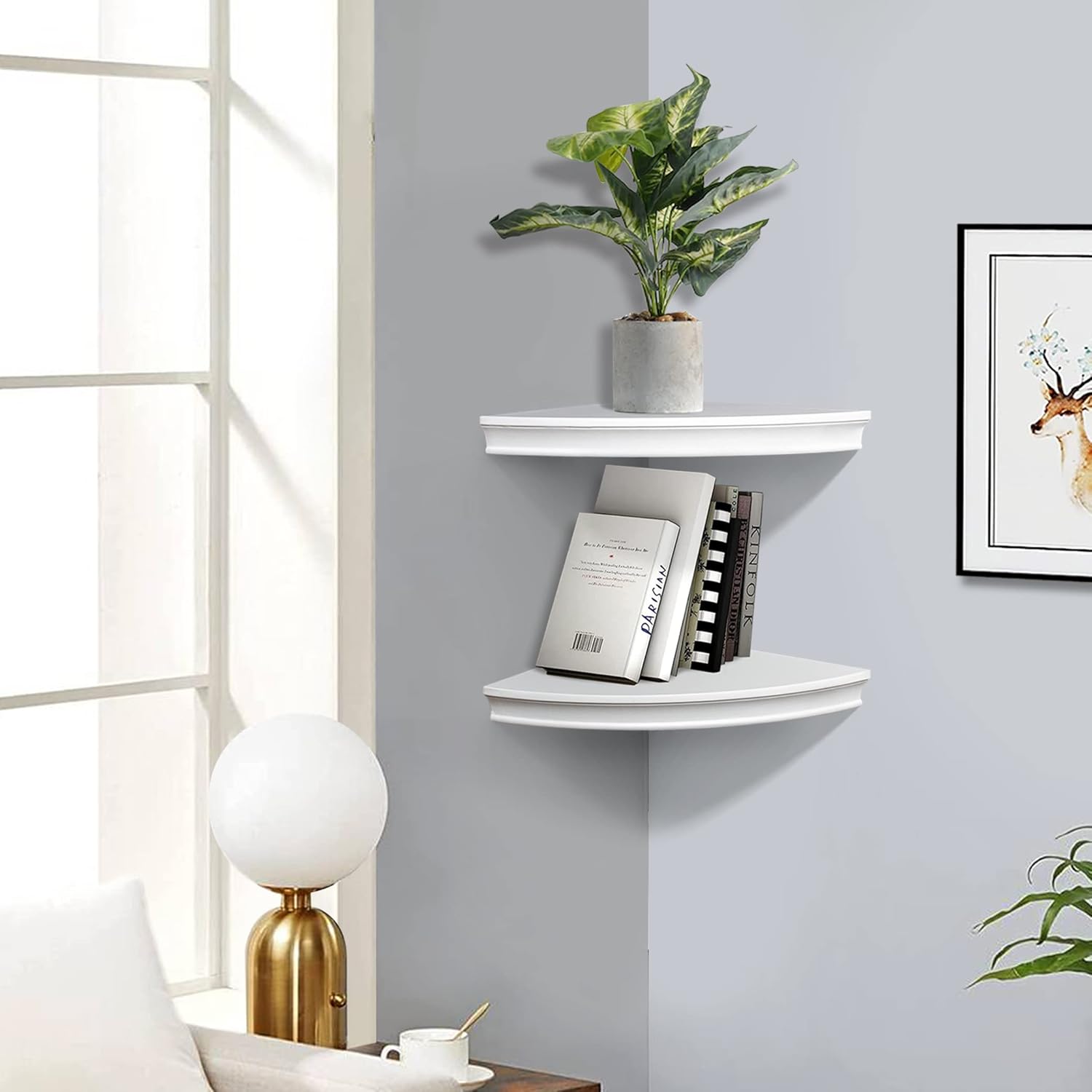 AHDECOR White Floating Corner Shelves Set of 2