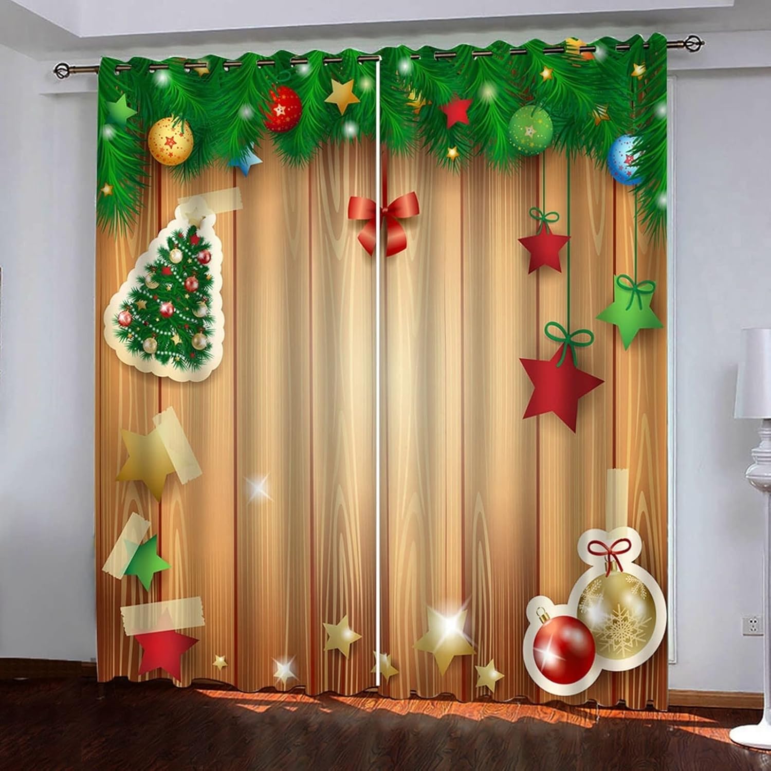 AMDXD Kitchen Curtains with Green Red Stars 84x72 in