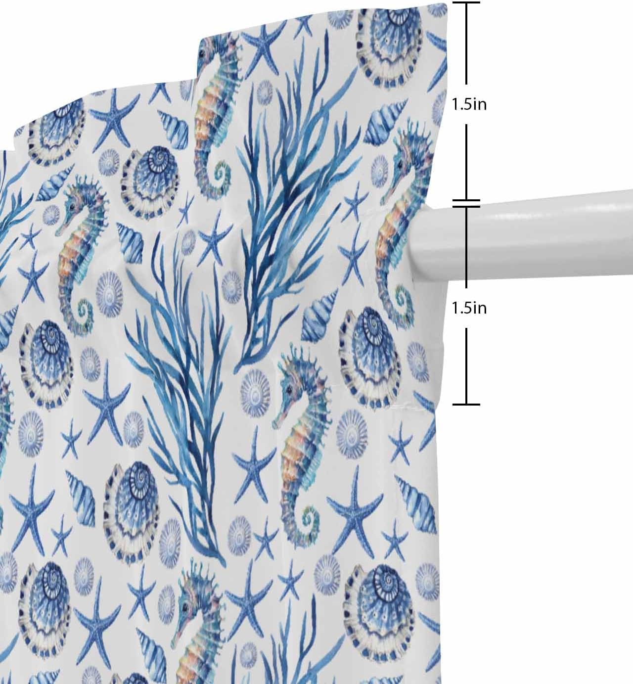 Blue Ocean French Door Curtain with Starfish and Seashell Design