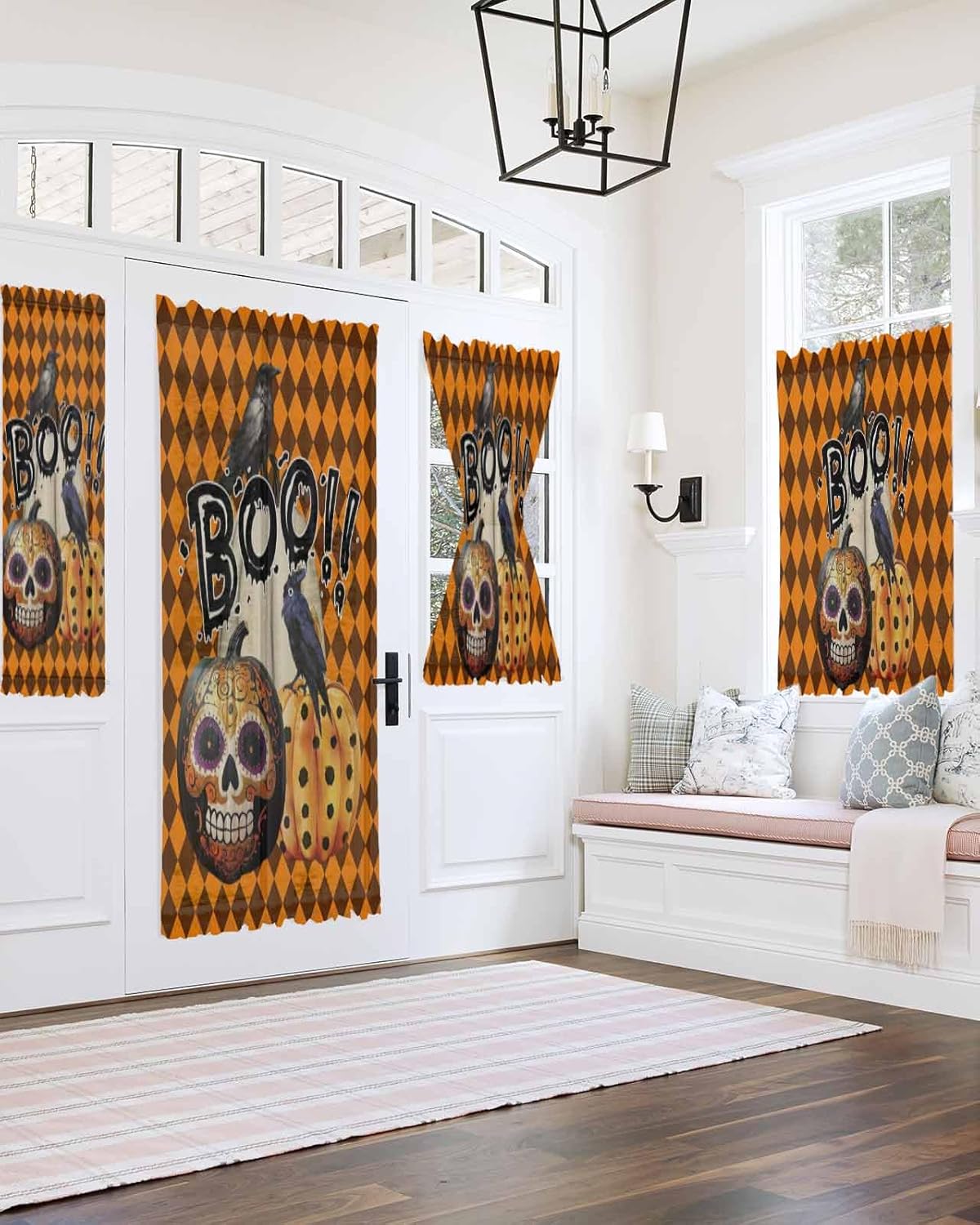 Halloween French Door Curtain 54x40 Sheer with Tieback
