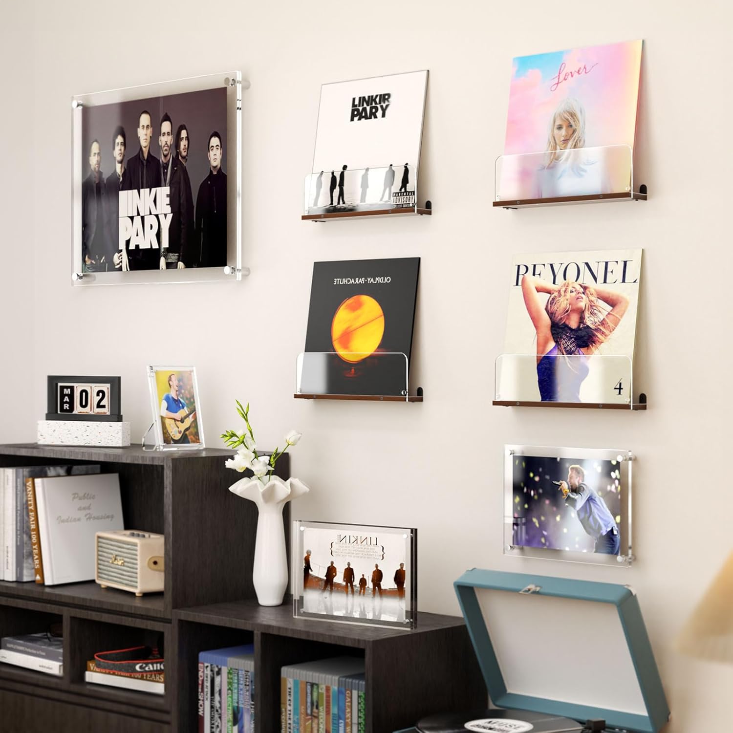 AITEE Vinyl Wall Mount Shelf 2 Pack Holds 6 Lps