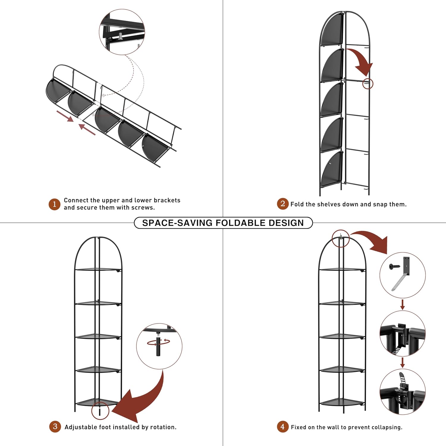Crofy Foldable 5 Tier Corner Shelf Unit