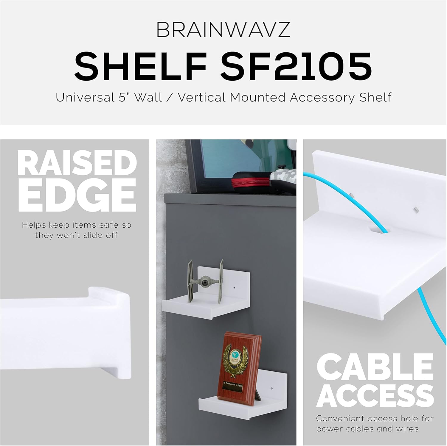 BRAINWAVZ 5 Inch Floating Shelf Wall Mount Holder