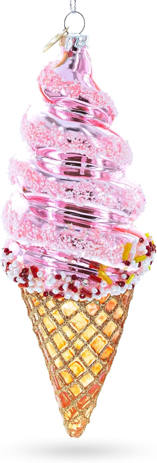 Pink Ice Cream Blown Glass Christmas Ornament 1