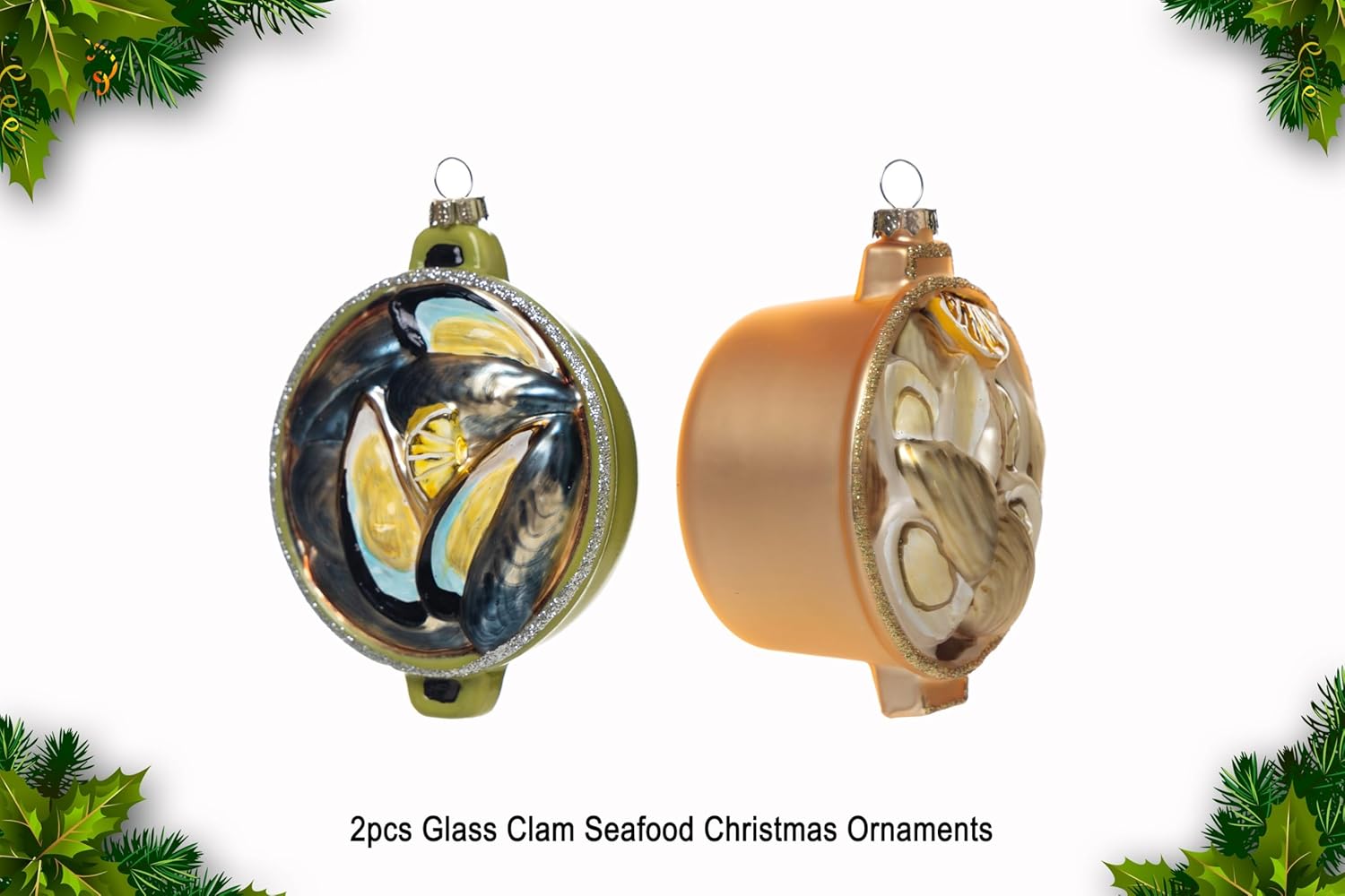 2pcs Glass Clam Oyster Seafood Pot Christmas Tree Ornaments