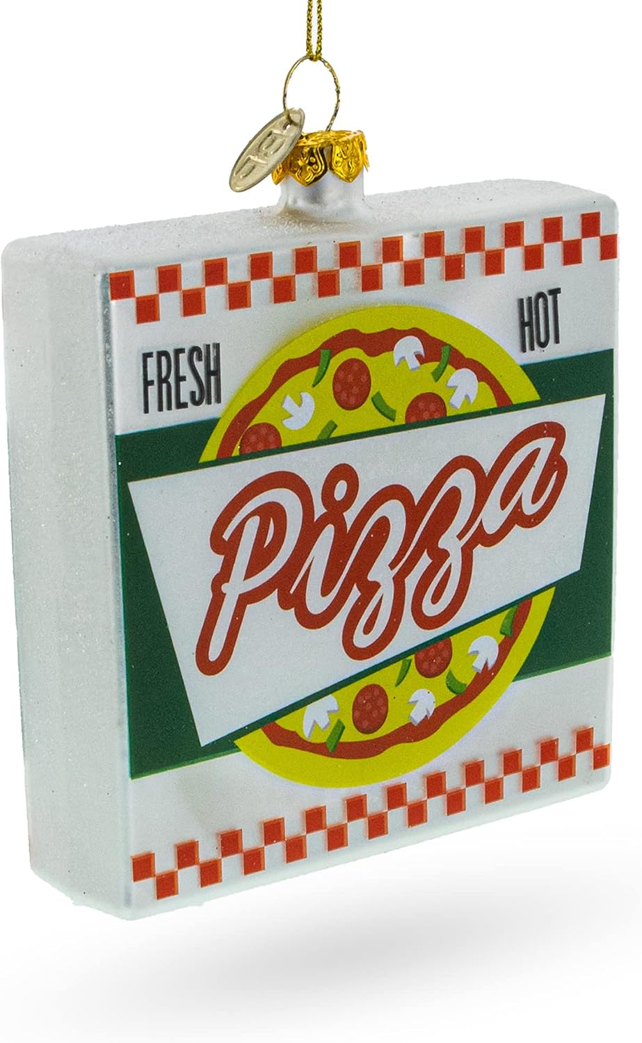 Delicious Pizza Box Blown Glass Christmas Ornament 1