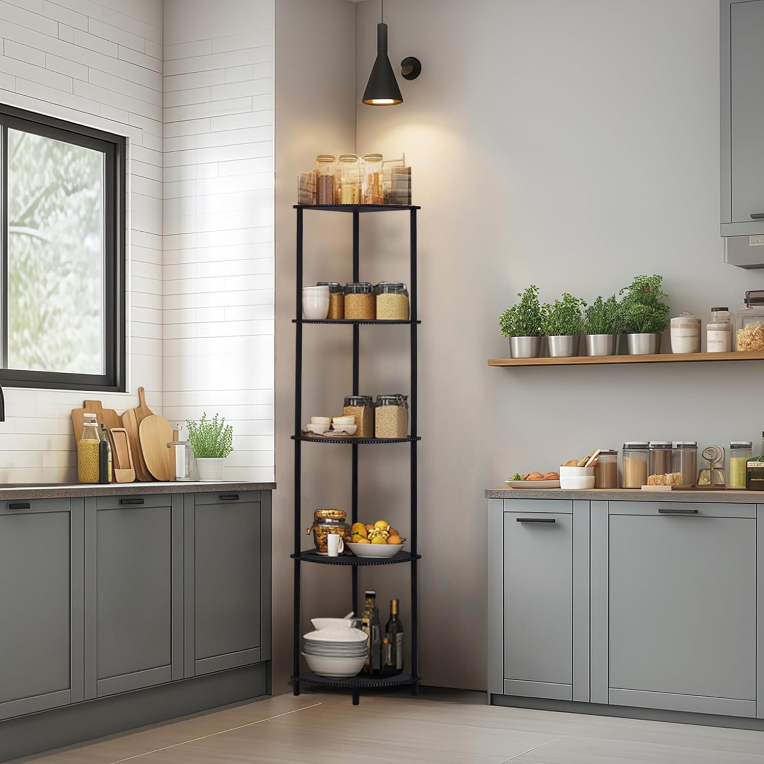 Defined Deco 63 Inch Corner Shelf 5 Tier Industrial Bookshelf