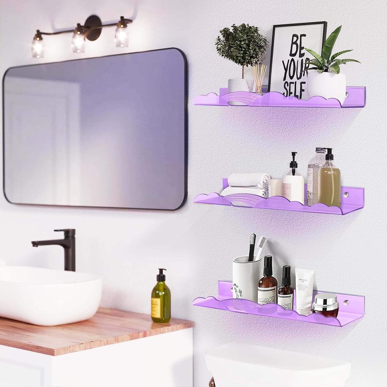 Rainbow Acrylic Floating Shelves 4 Pack Purple