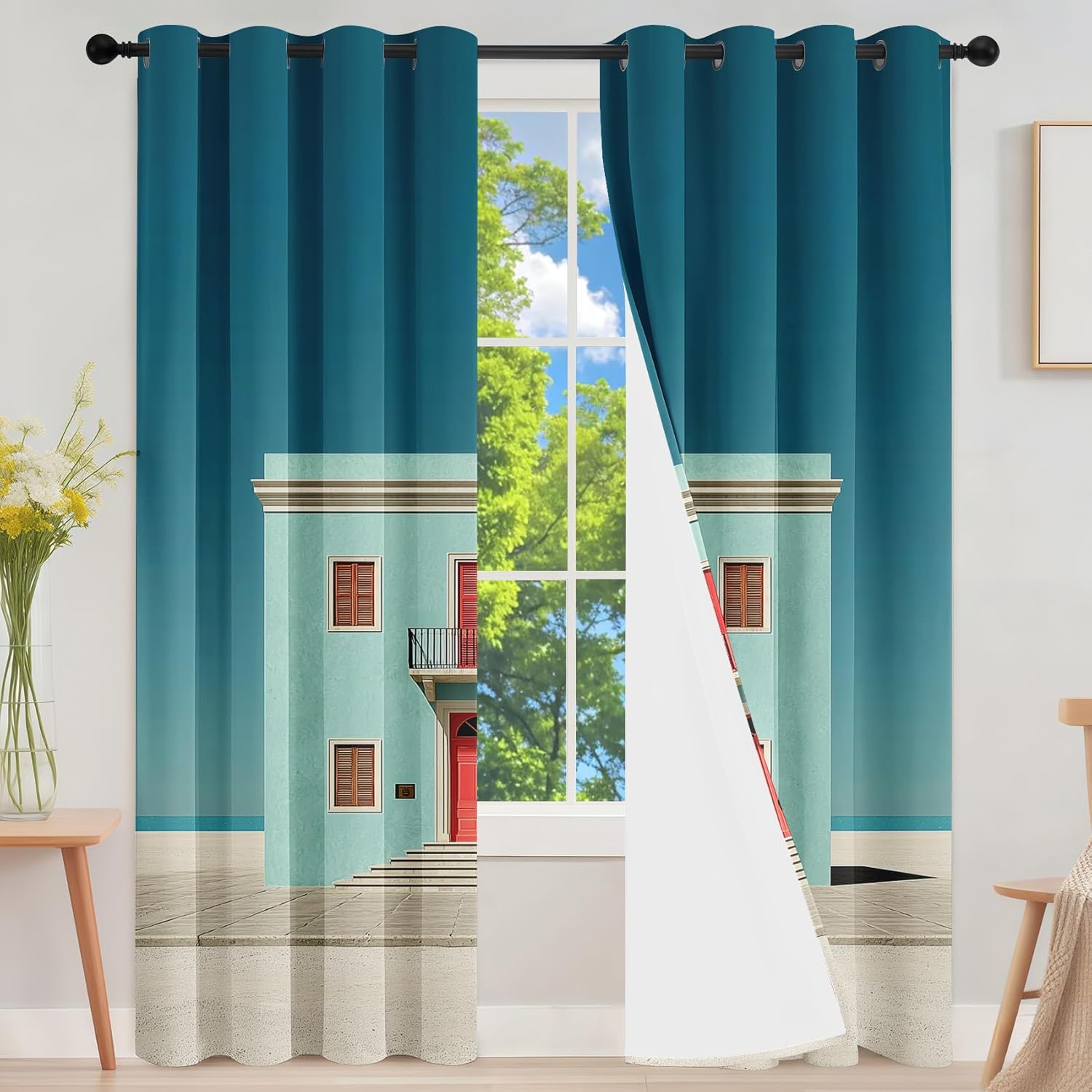 European Doorway Curtains 84 Inch Long with Grommet 2 Panel Set