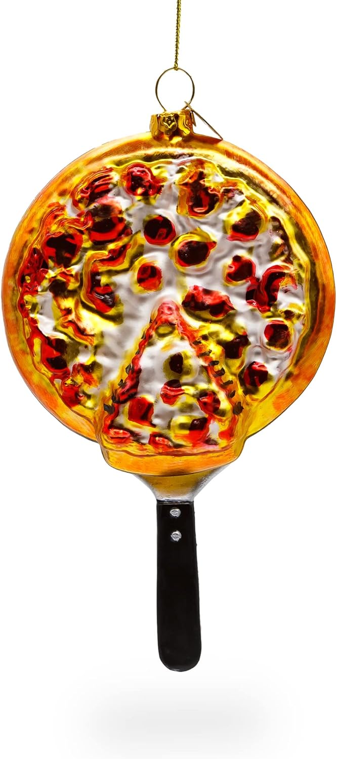 Tasty Pizza Pan Blown Glass Christmas Ornament 1