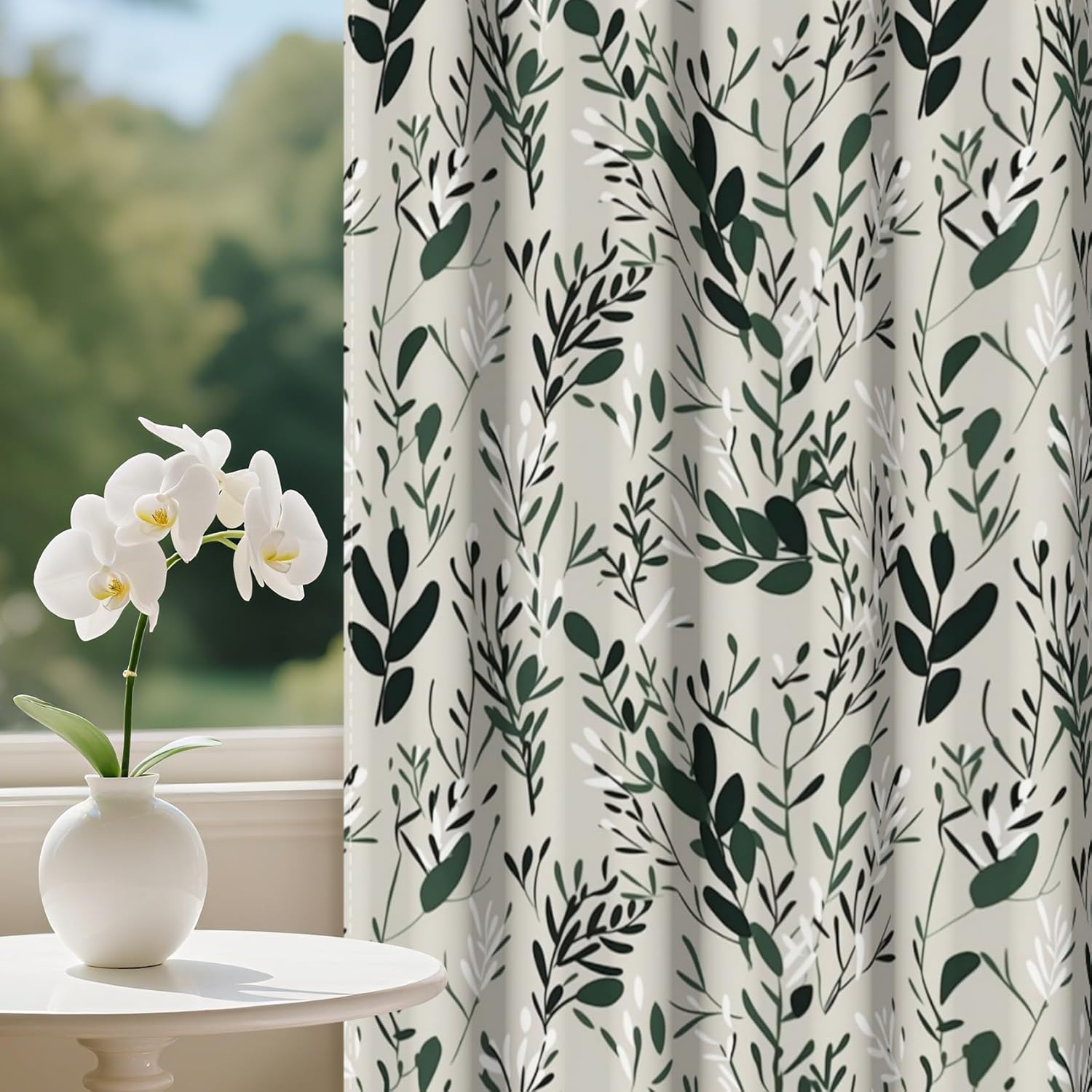 Baocicco Green Leaves Curtains 84 Inch Long 2 Panel Set