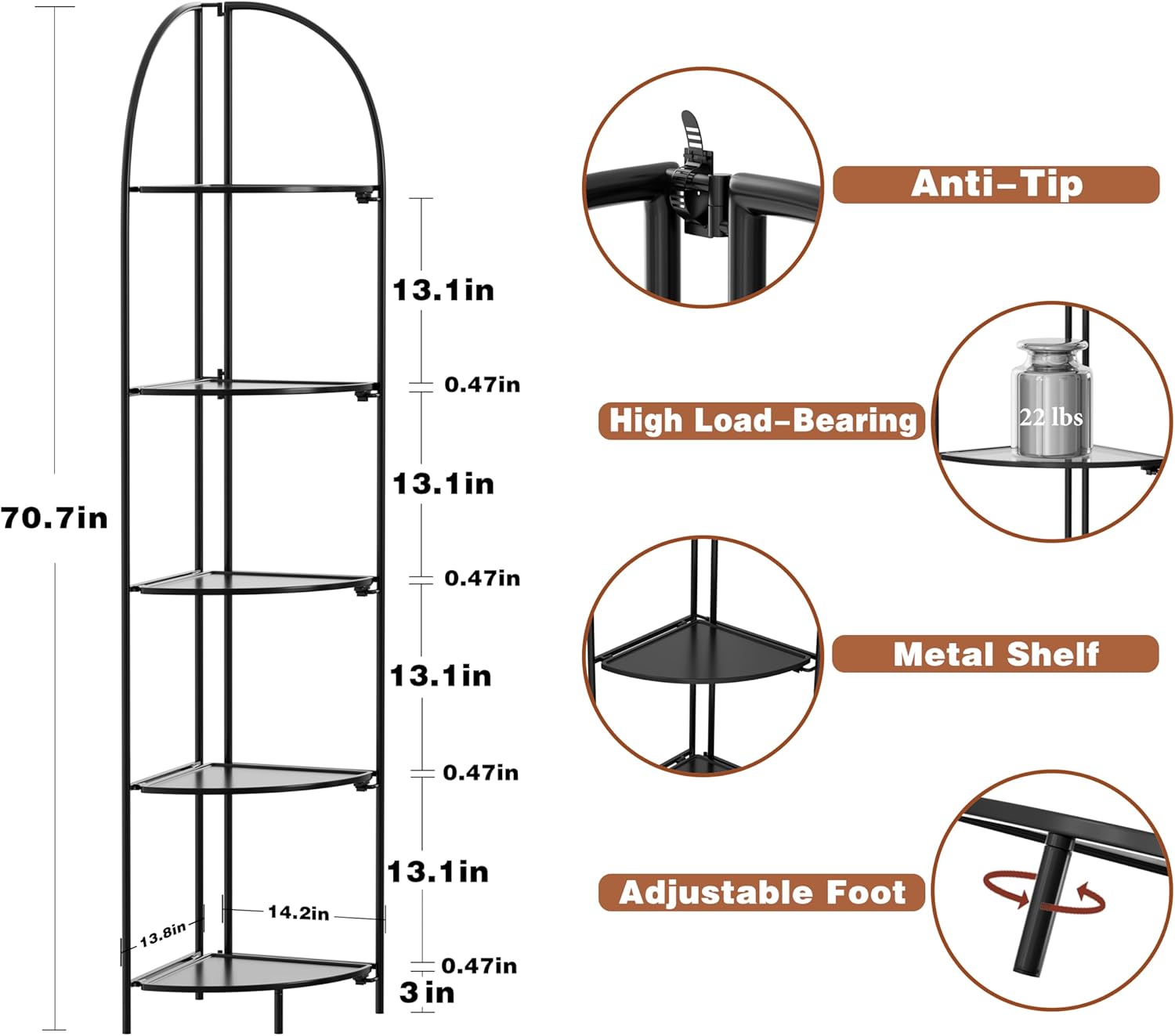 Crofy Foldable 5 Tier Corner Shelf Unit
