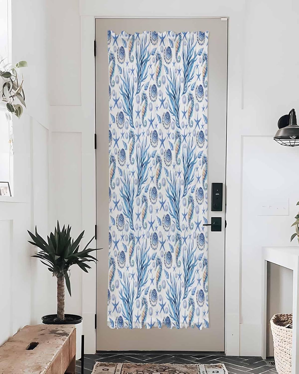 Blue Ocean French Door Curtain with Starfish and Seashell Design