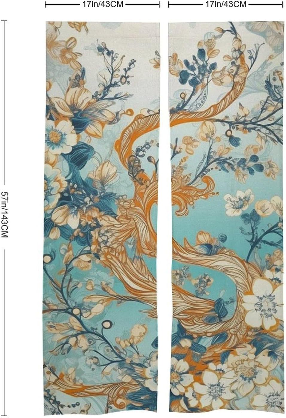 Japanese Noren Door Curtain with Trees and Flowers Print