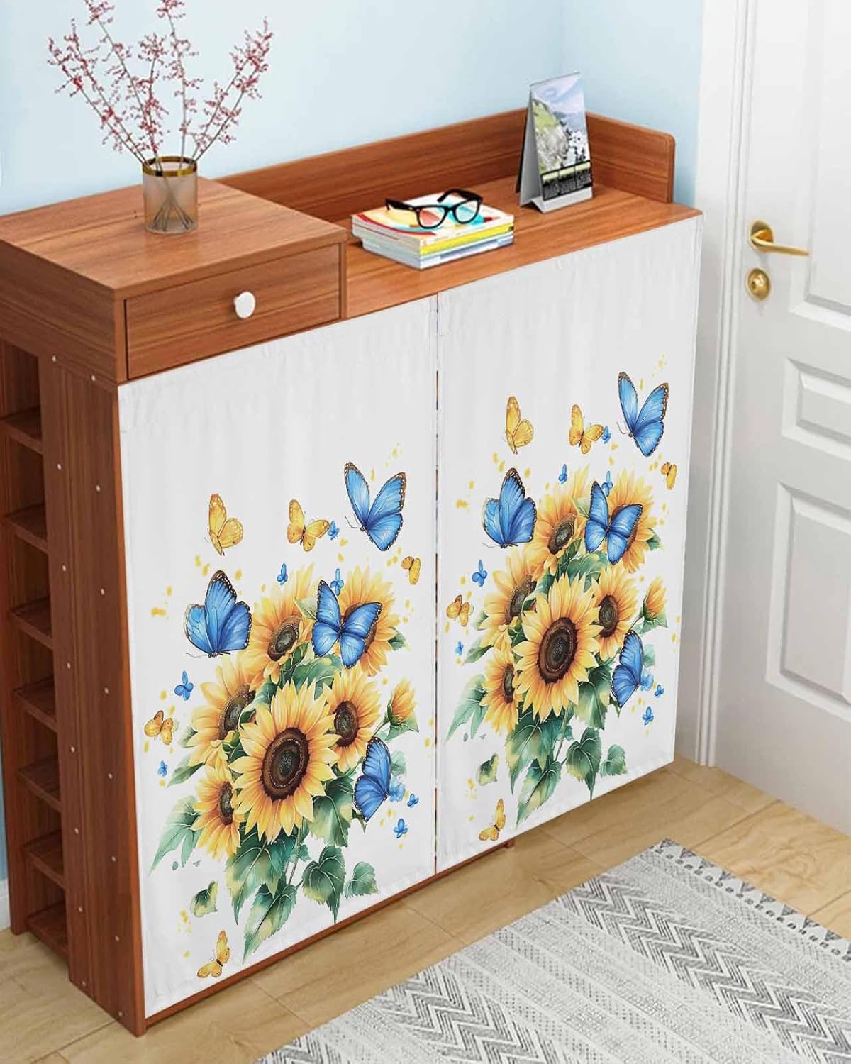 Sunflower Butterfly Self Adhesive Blackout Curtains 47x84 Inches