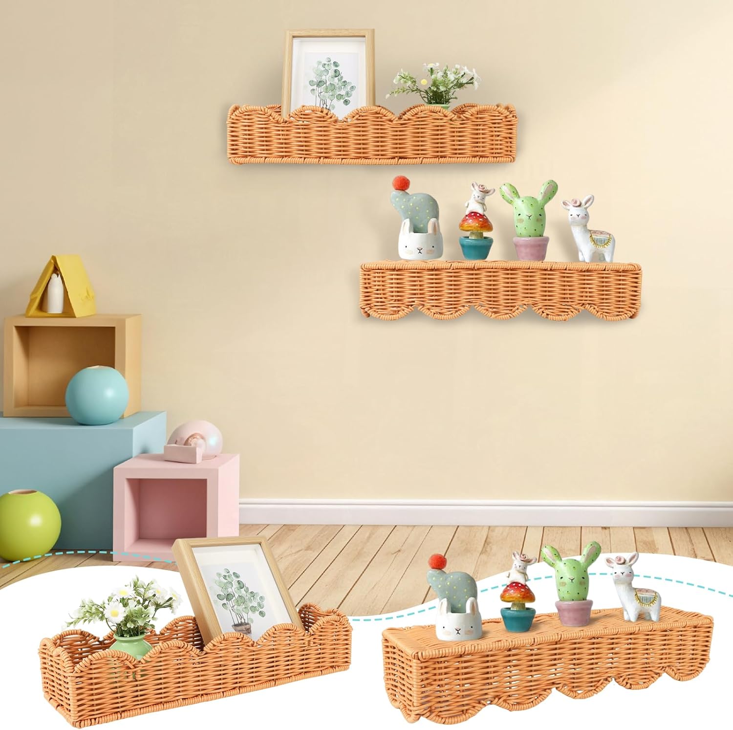 2 Piece Floating Bookshelf with Rounded Corners