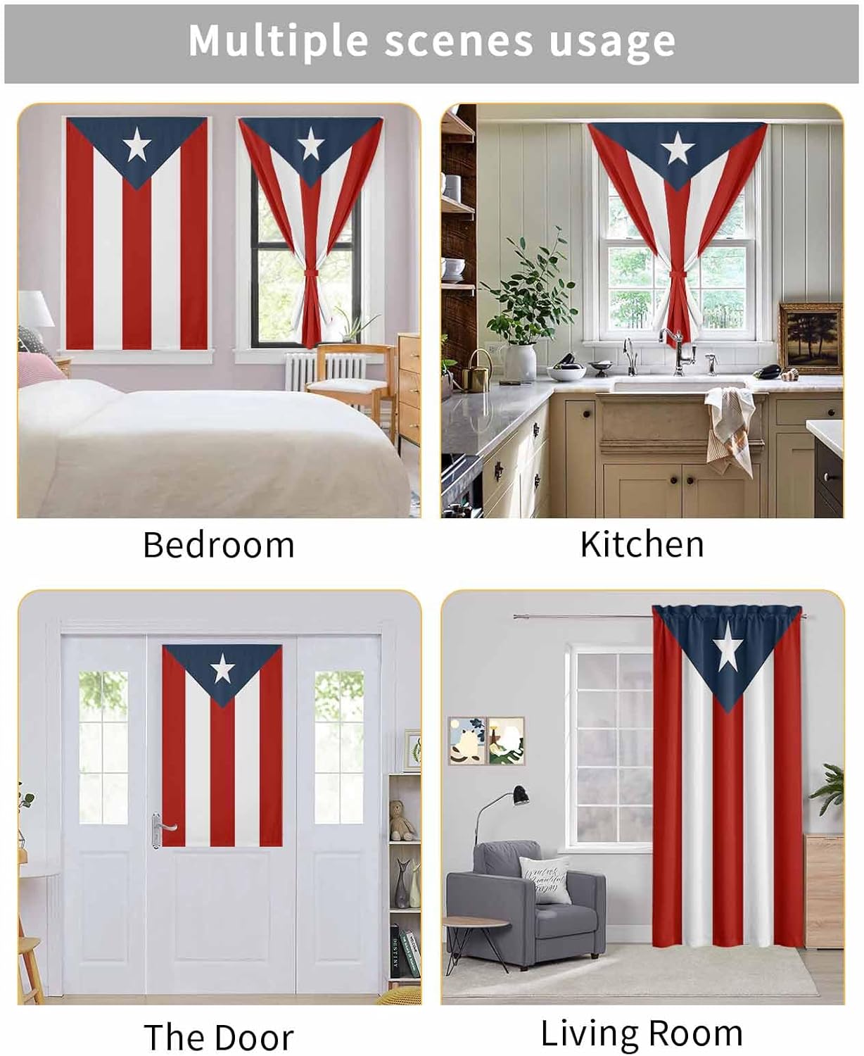 Yomandocix National Flag Puerto Rico Self Adhesive Curtains for Windows