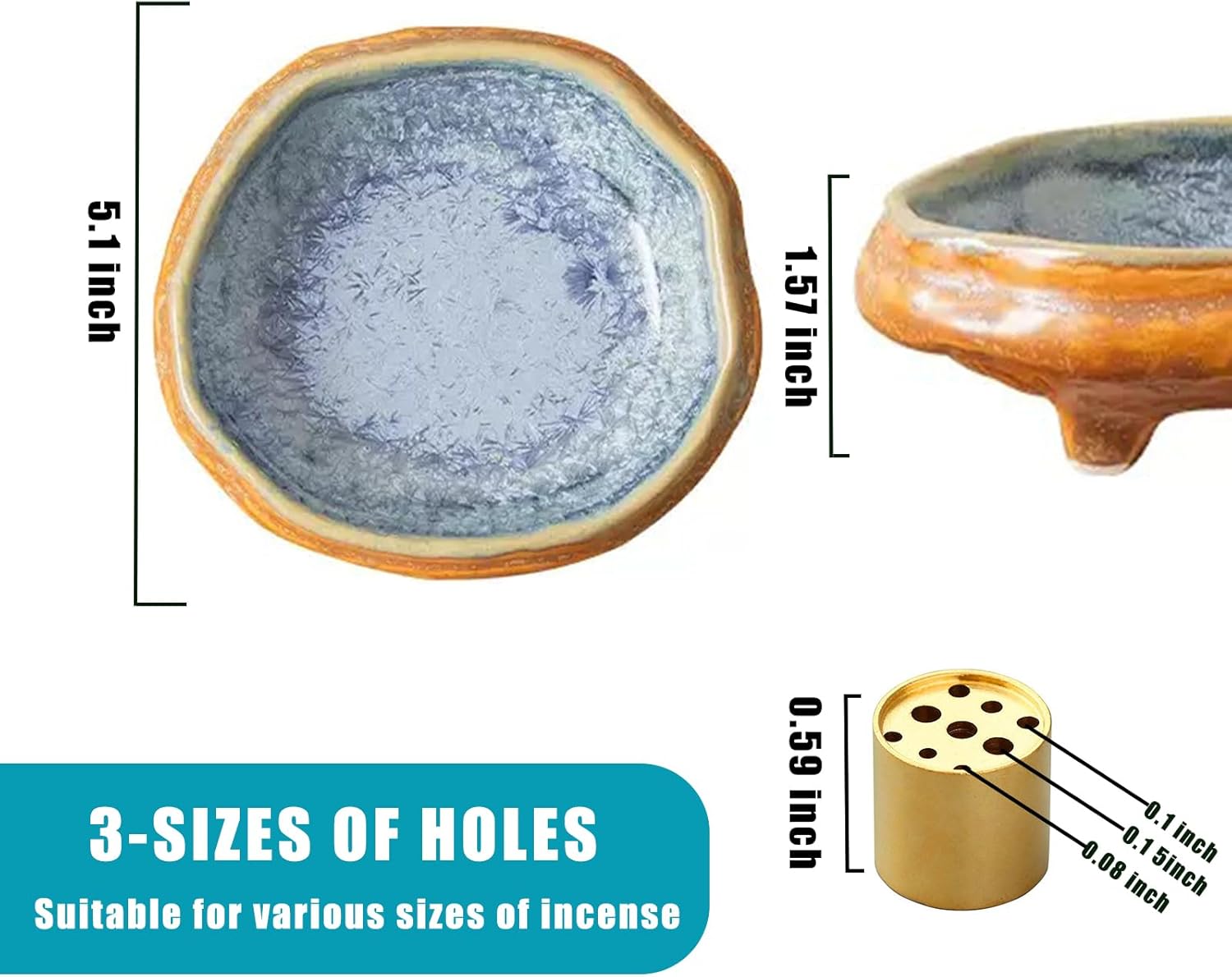 Ceramic Incense Burner Holder for Sticks and Cones