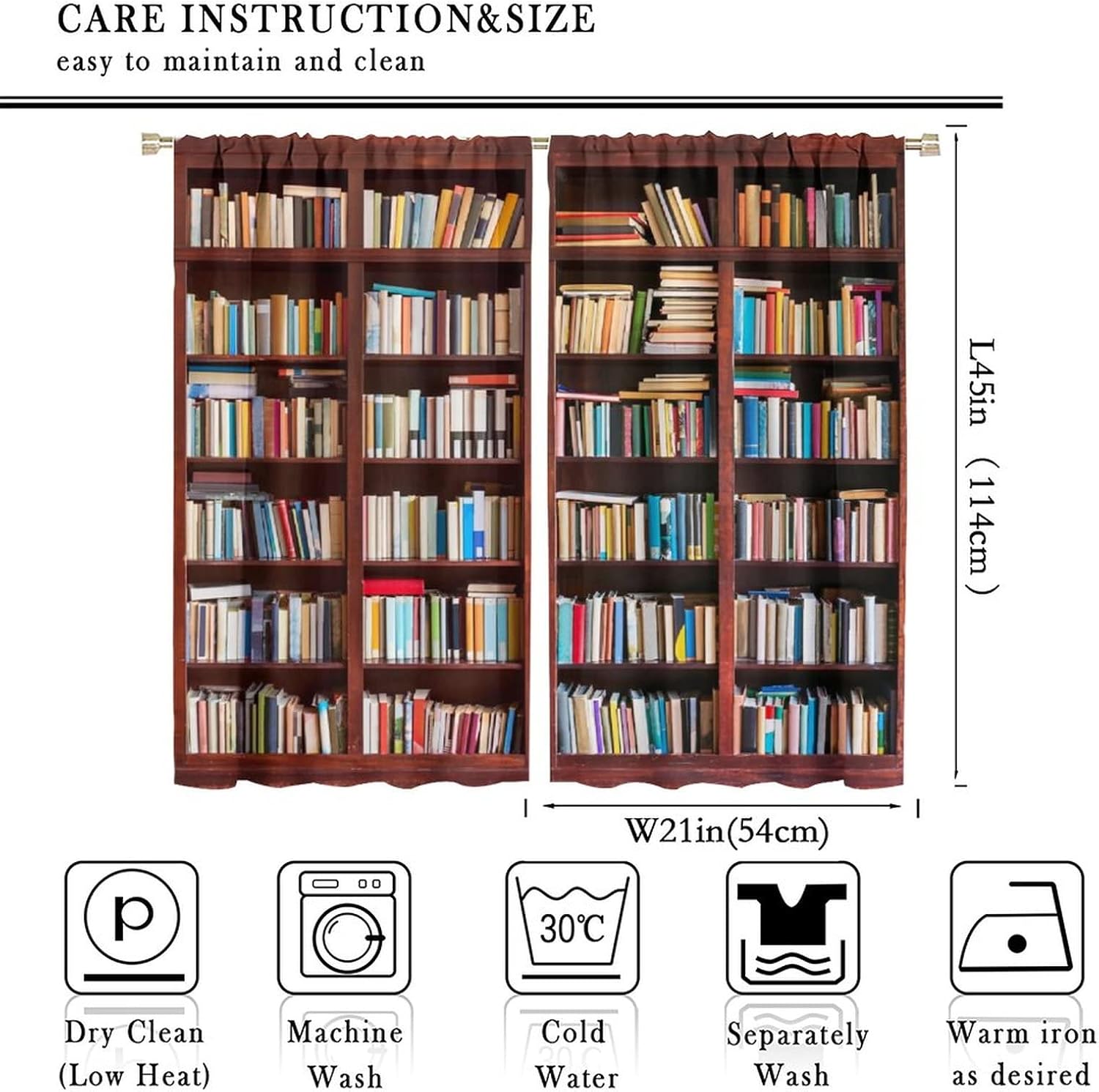 Vintage Library Bookshelf Curtain Set 2 Panels