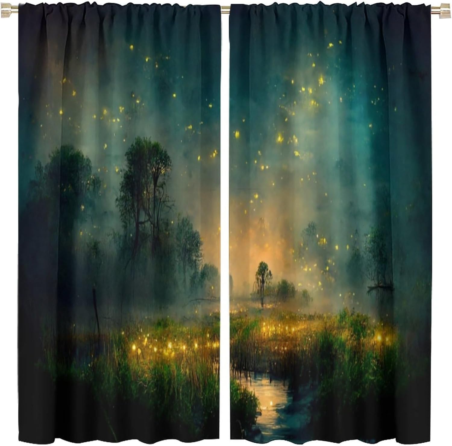 Firefly Blackout Curtain Panels Fantasy Landscape with Light for Kids Room