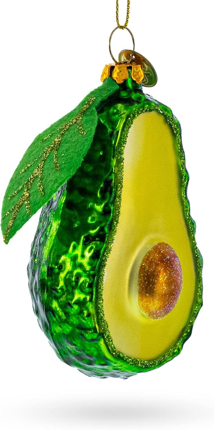 Avocado Leaf Glass Christmas Ornament