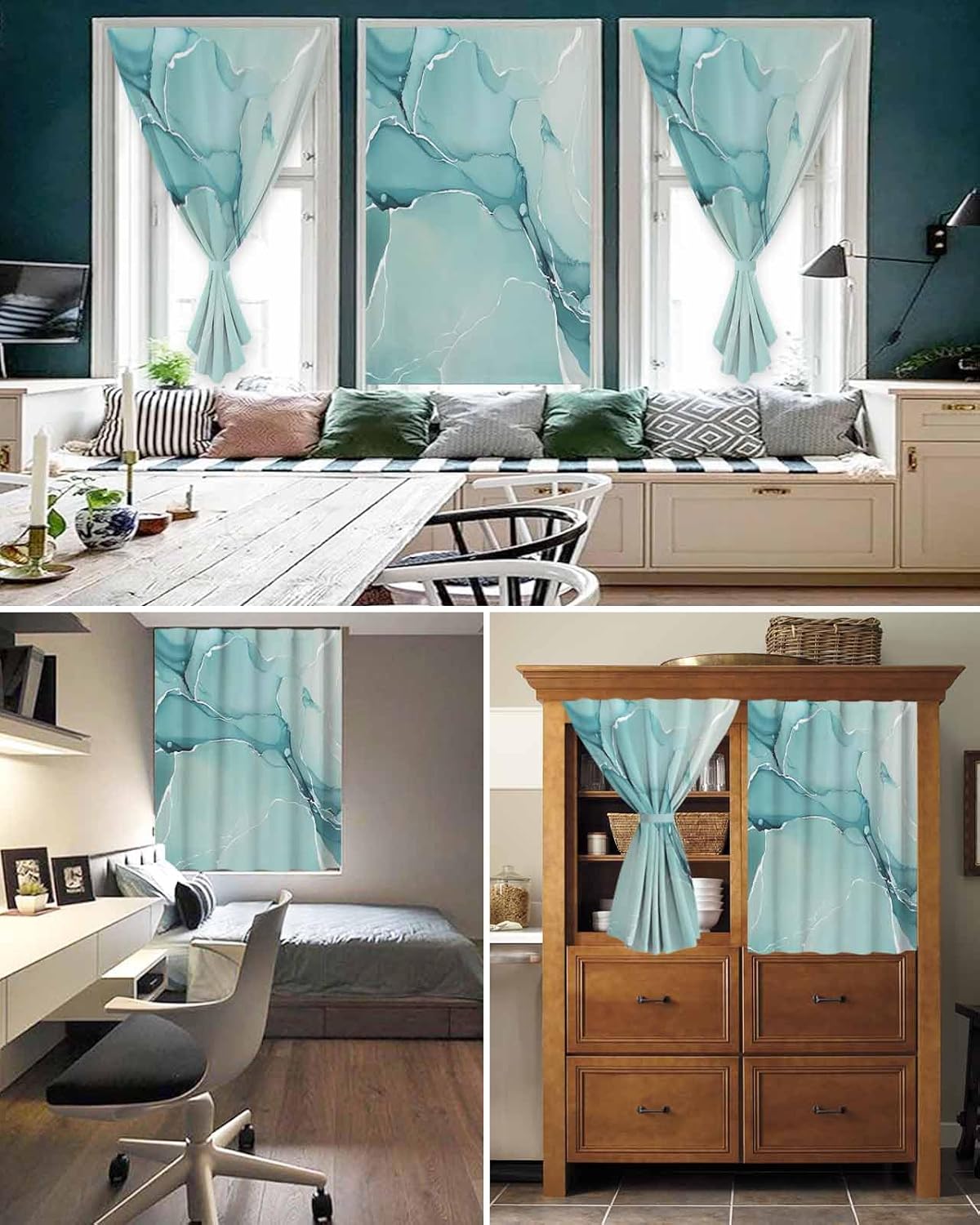 Turquoise Self Adhesive Blackout Curtains for Windows and Doors