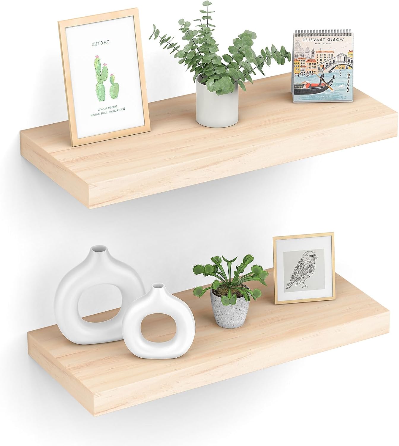 MIAGLACE Floating Shelves Set of 2 Natural Pine Wood