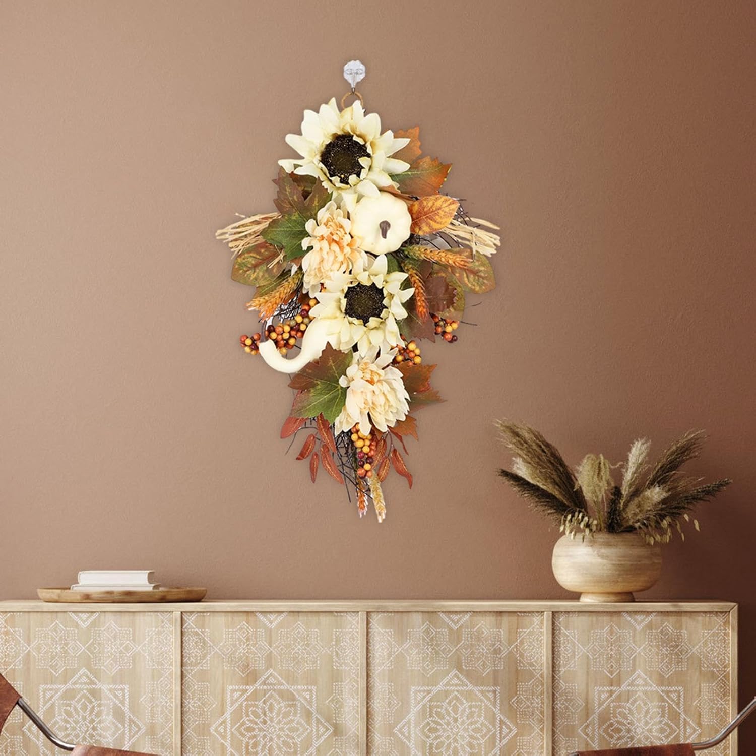 Generic Harvest Pumpkin Swag with Autumn Leaves 60cm