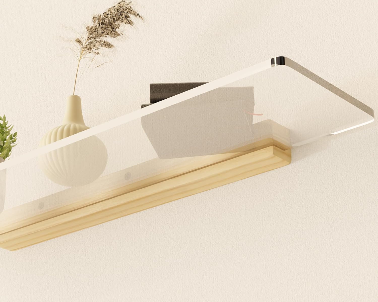 QsQueen Solid Wood Acrylic Floating Shelves for Home Decor