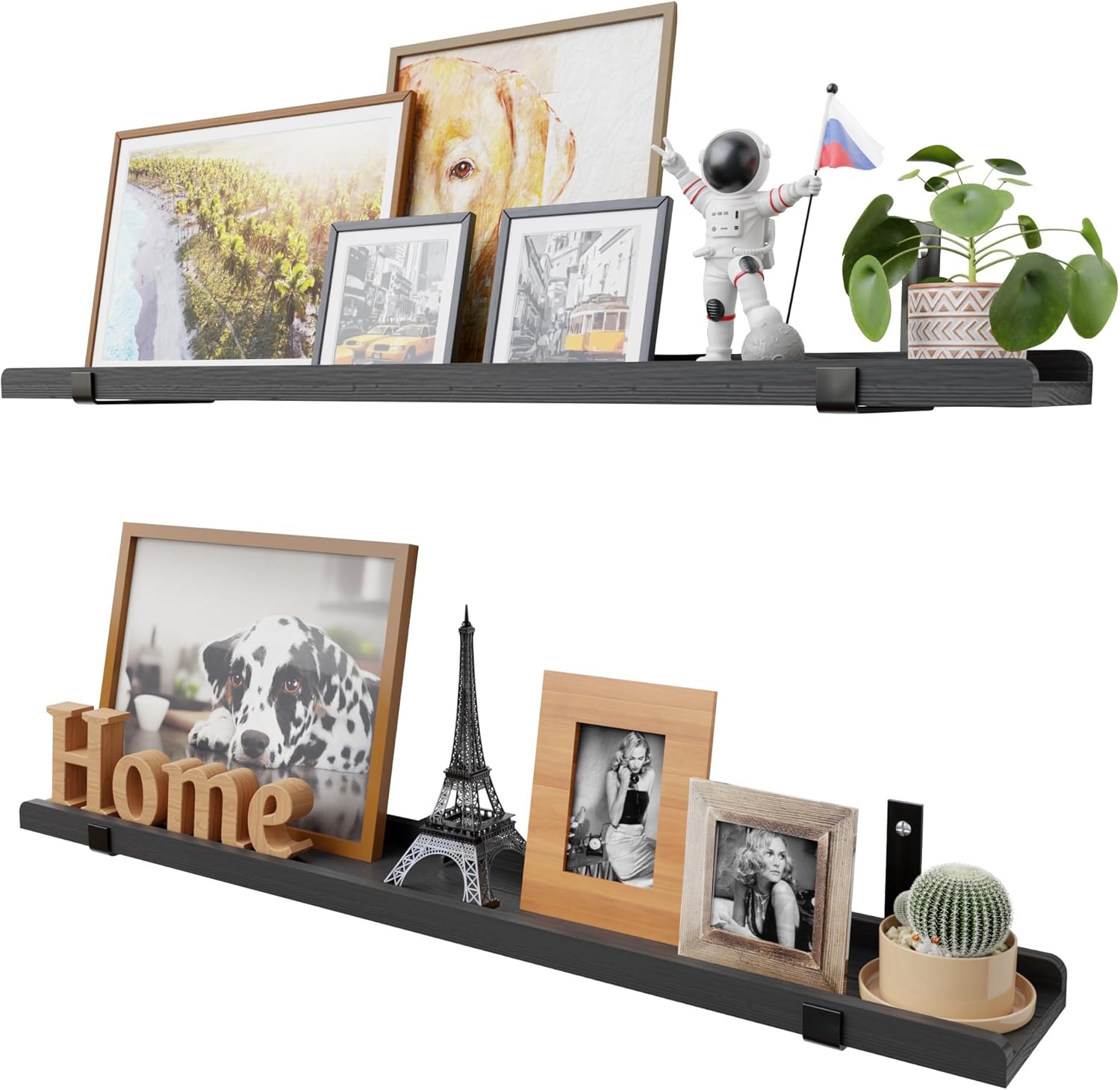 Ecowillon 40 Inch Black Floating Shelves with Lip Set of 2