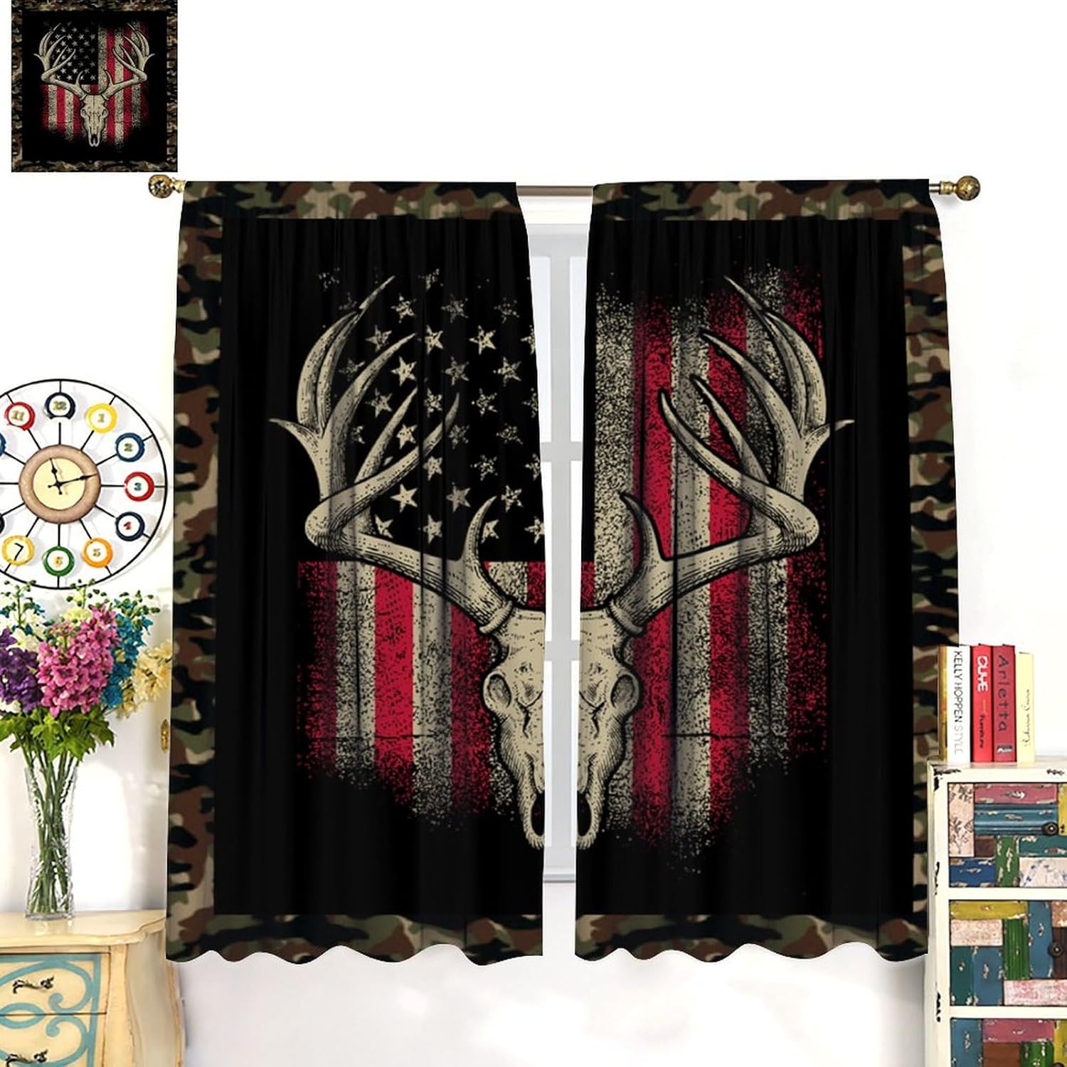 Deer Antler Camouflage Curtains 42 W x 45 L