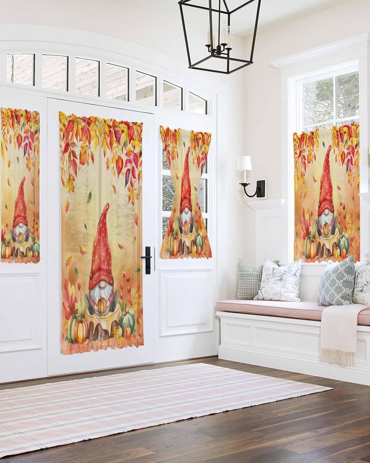 Red Gnomes Fall French Door Curtain