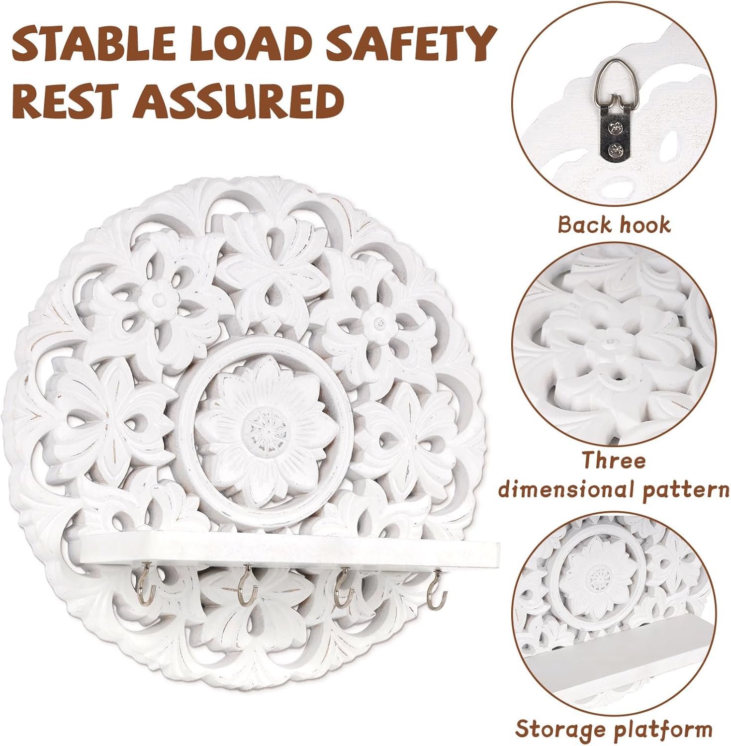 Multipurpose Floating Wall Shelf with Key Hooks