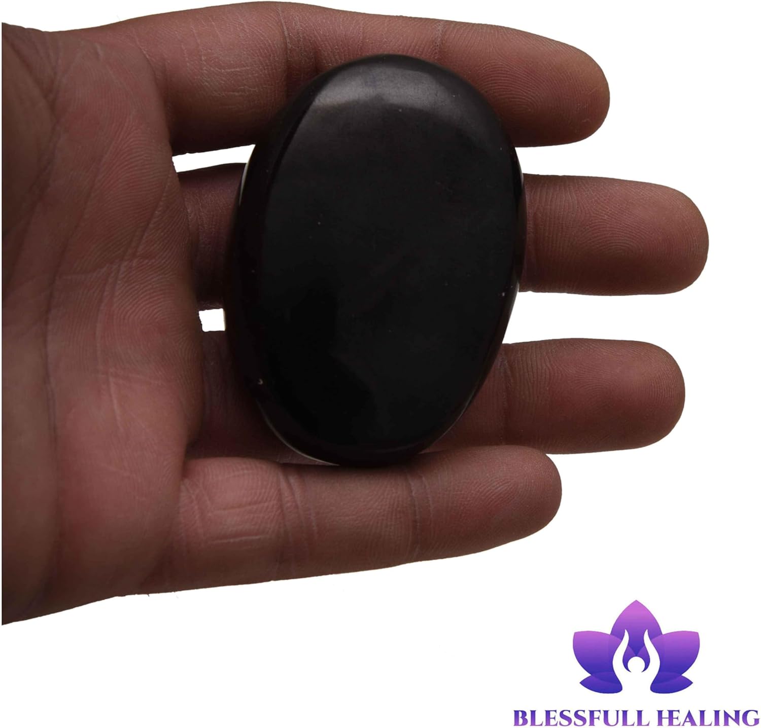 Blessfull Healing Reiki Balancing Black Obsidian Oval Palm Pocket Stone