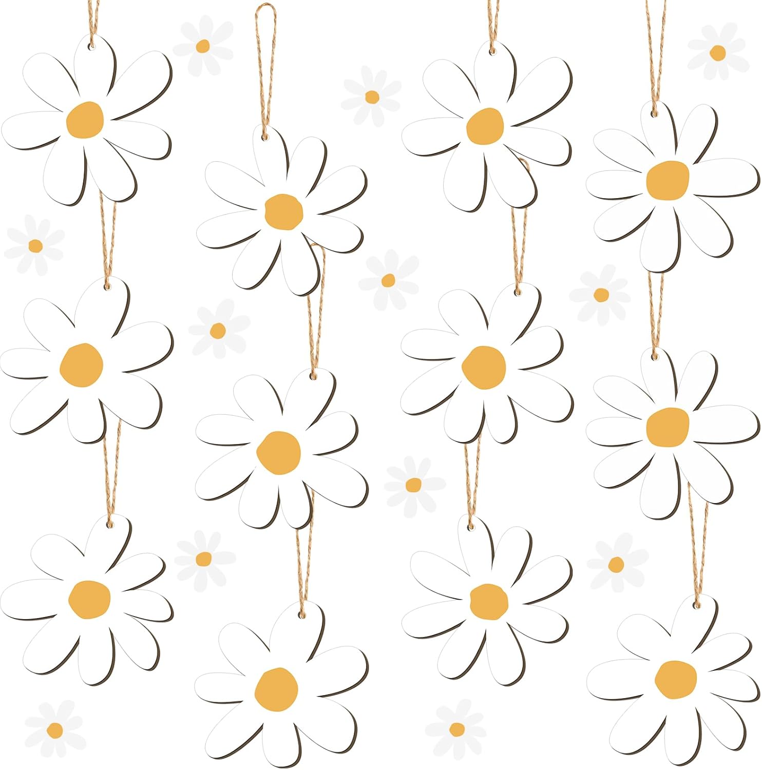 Geetery 36 Pcs Daisy Wood Cutout Hanging Ornaments