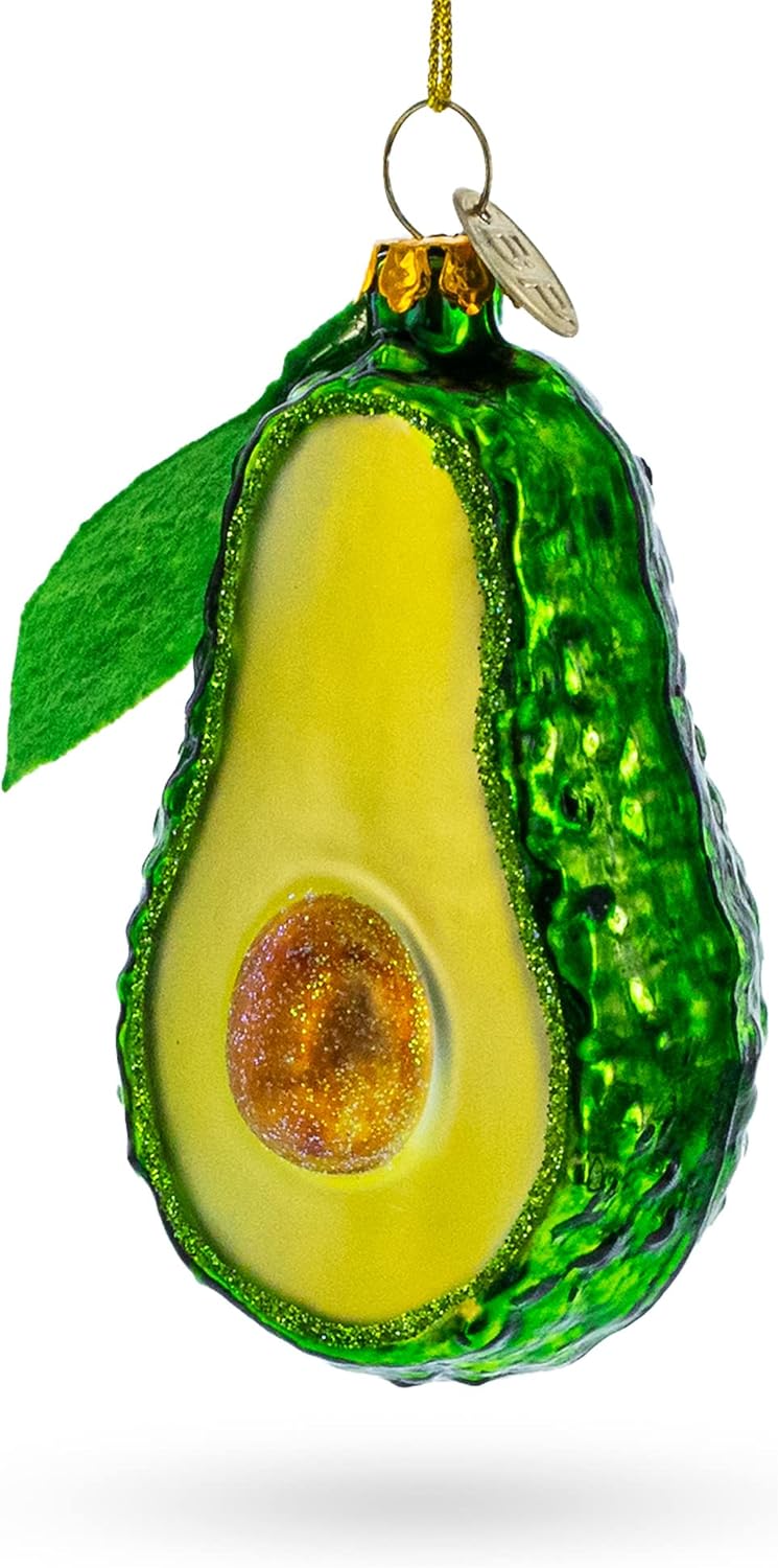 Avocado Leaf Glass Christmas Ornament
