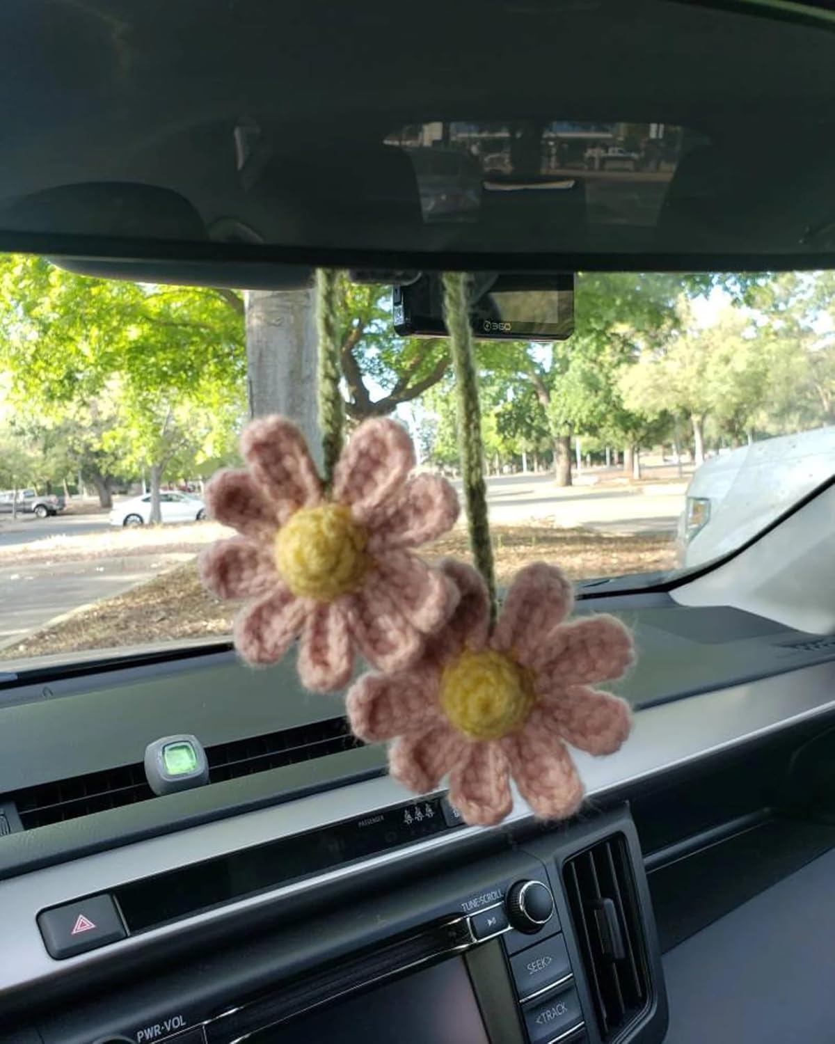 Crochet Daisy Car Accessory Hanging Charm Pink