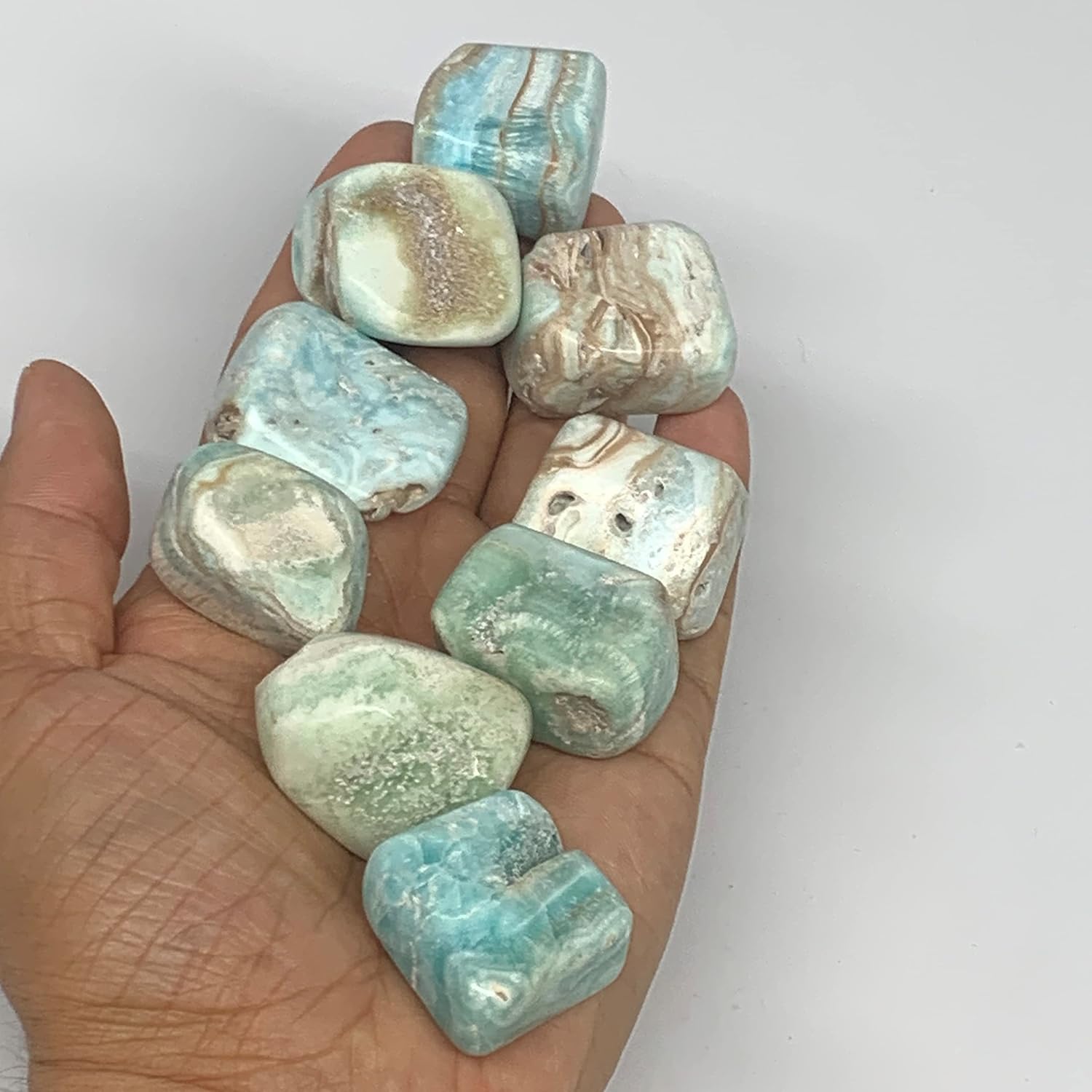 Natural Blue Aragonite Tumbled Stones 9pcs From Afghanistan