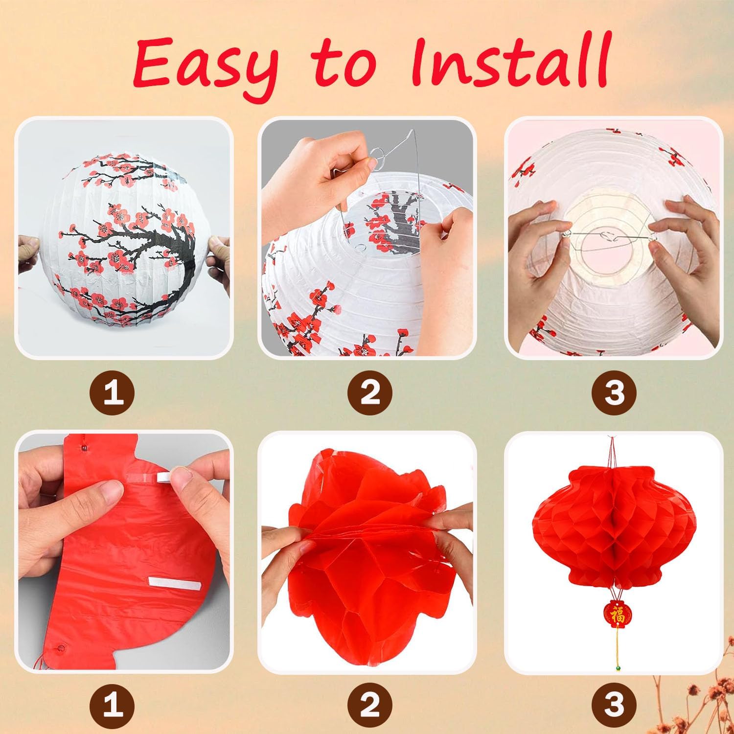 20 Pcs Cherry Blossom Paper Lanterns For Home Decor