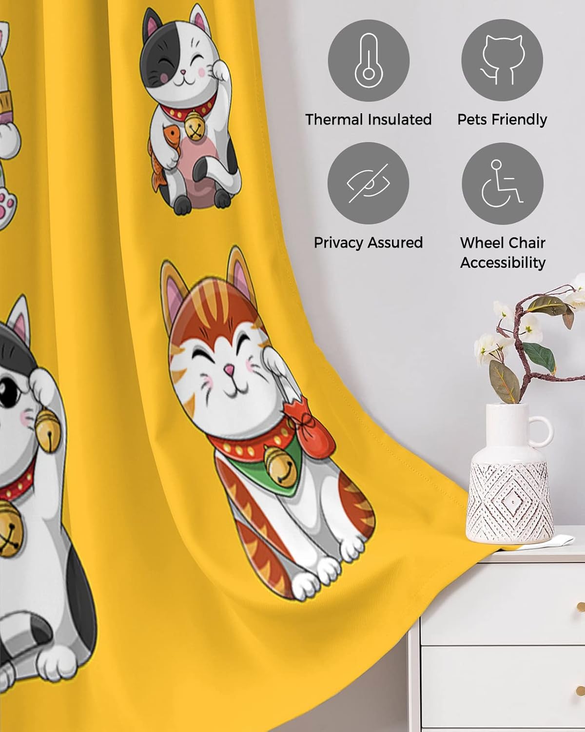 Lucky Cats Blackout Door Curtains for Home Decor
