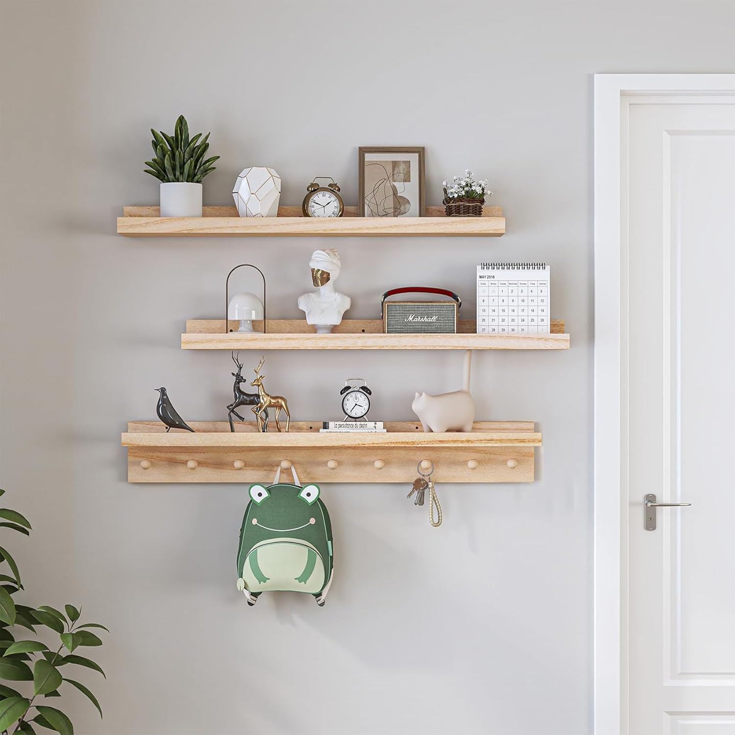 MBYD 36 Inch Floating Wood Shelf With Hooks