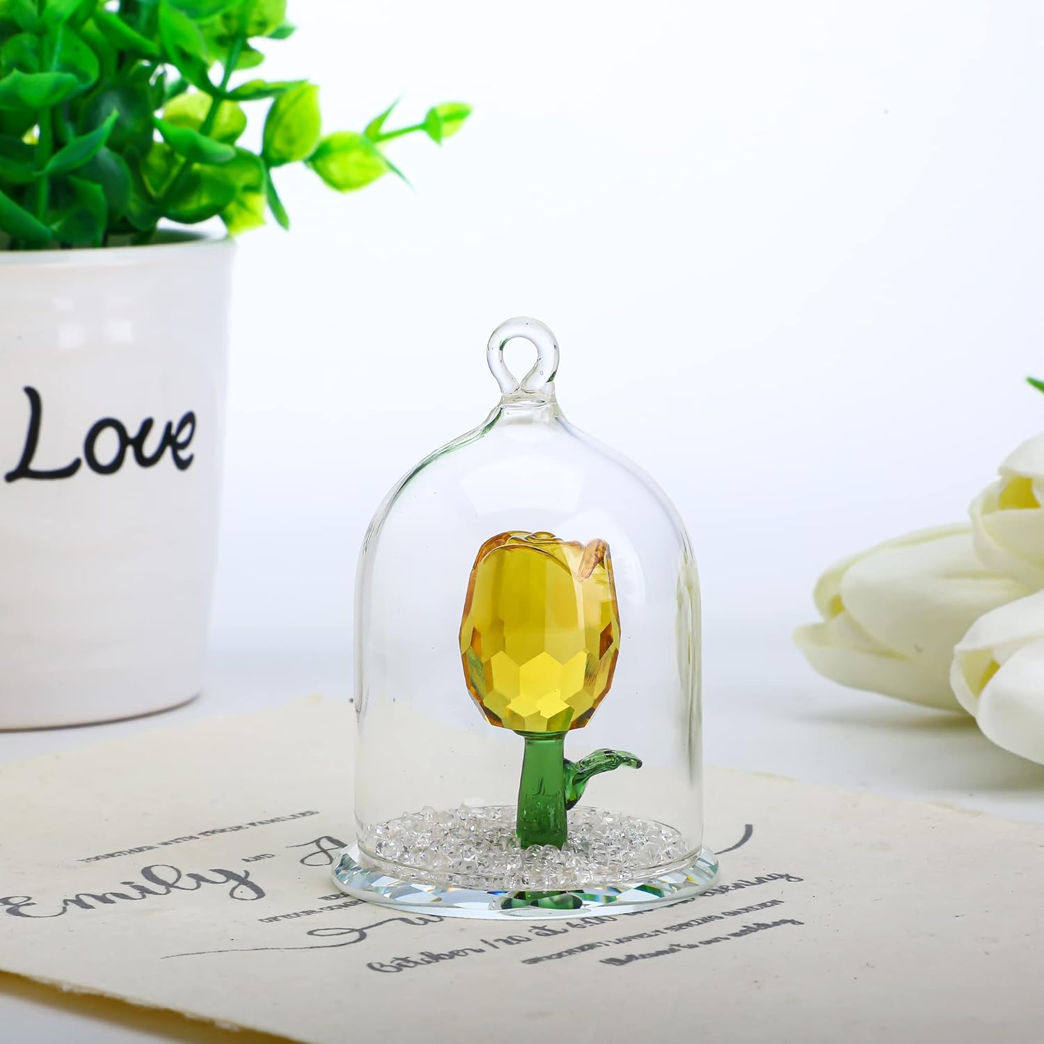 HD Crystal Rose Glass Hanging Decor Ornament