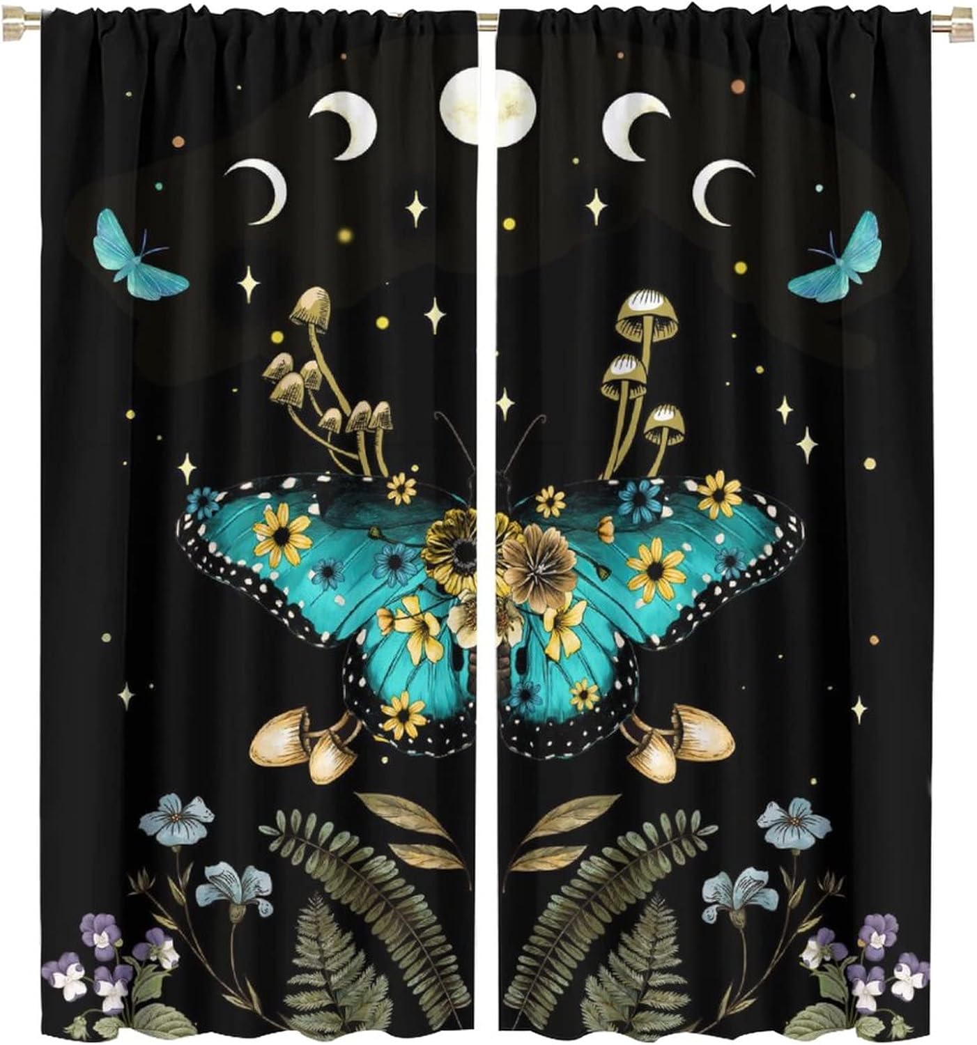 Butterfly Moth Window Curtains - Retro Mushroom Boho Decor